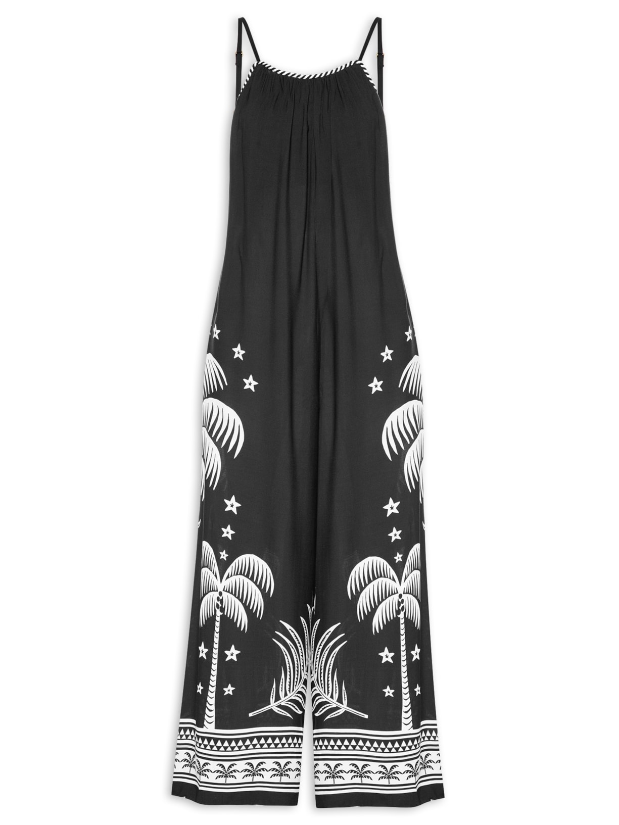 Macacão Feminino Pantalona Coqueiral - Preto