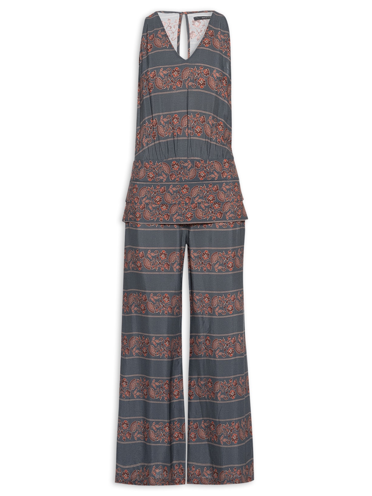 Macacão Feminino Pantalona Estampa Ava Galão - Cinza