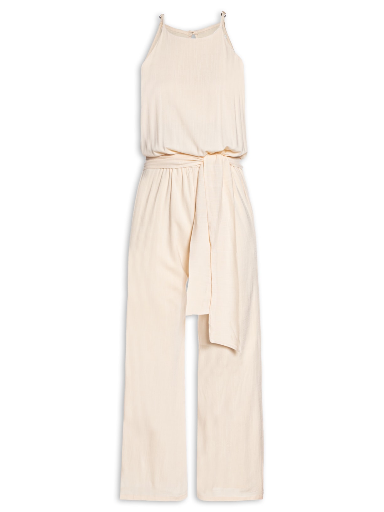 Macacão Feminino Pantalona Faixa - Bege