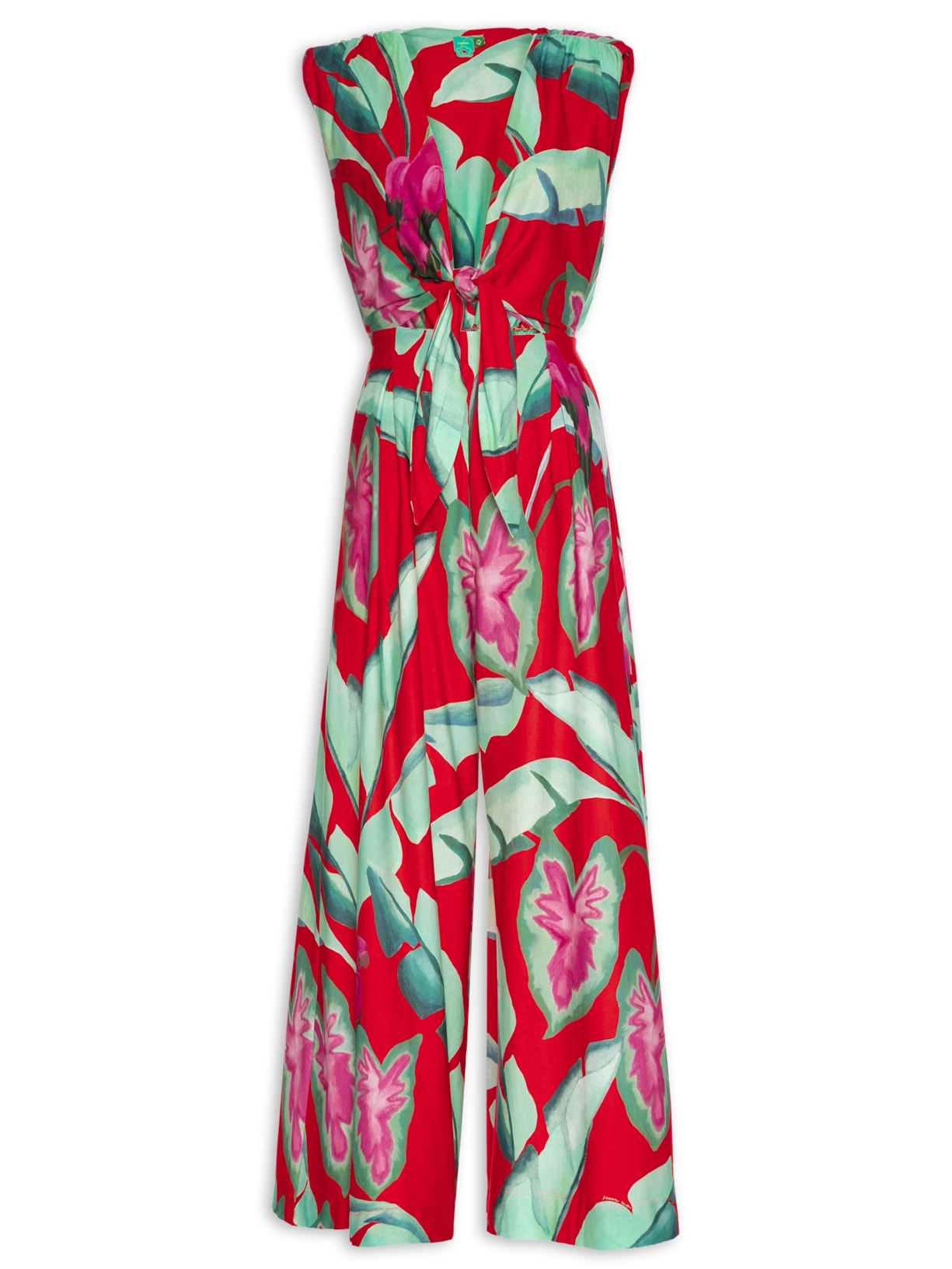 Macacão Feminino Pantalona Folhagem De Verão - Vermelho