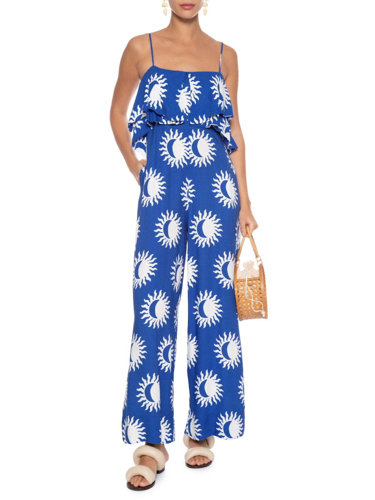 Macacão Feminino Pantalona Maré De Sol Azul Farm