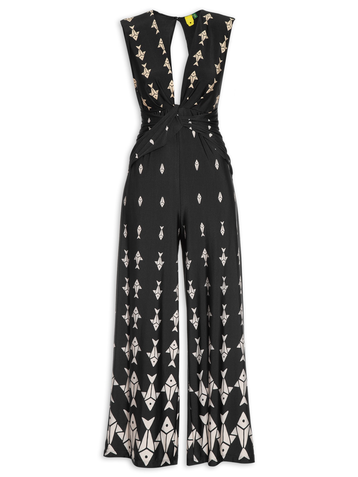 Macacão Feminino Pantalona Peixinhos - Preto