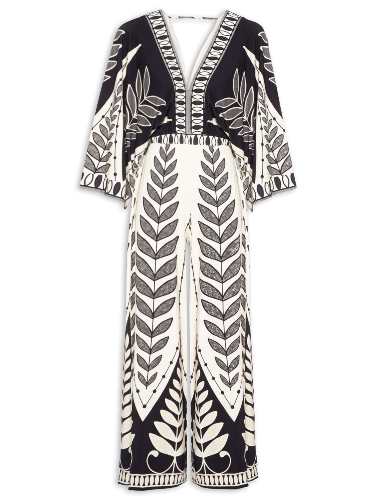 Macacão Feminino Pantalona Rendeira - Preto