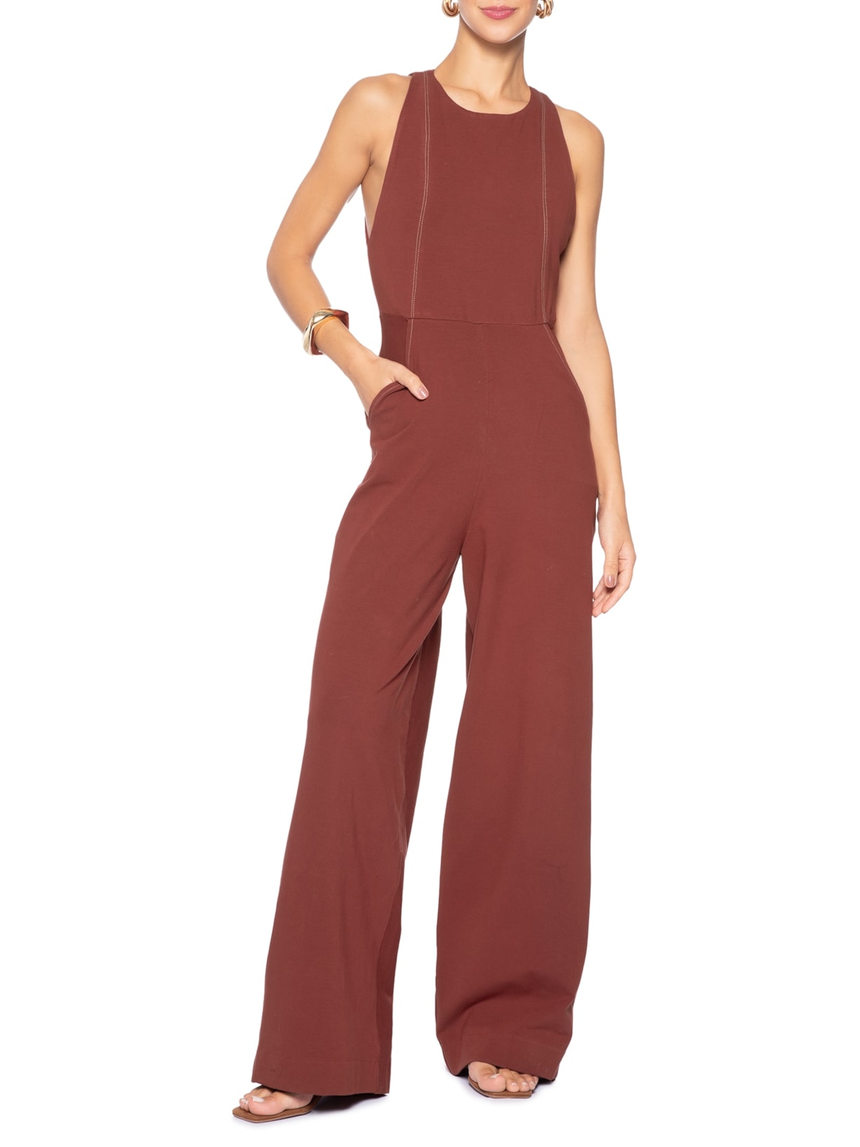 Macacão Feminino Pesponto Contraste Vermelho Animale