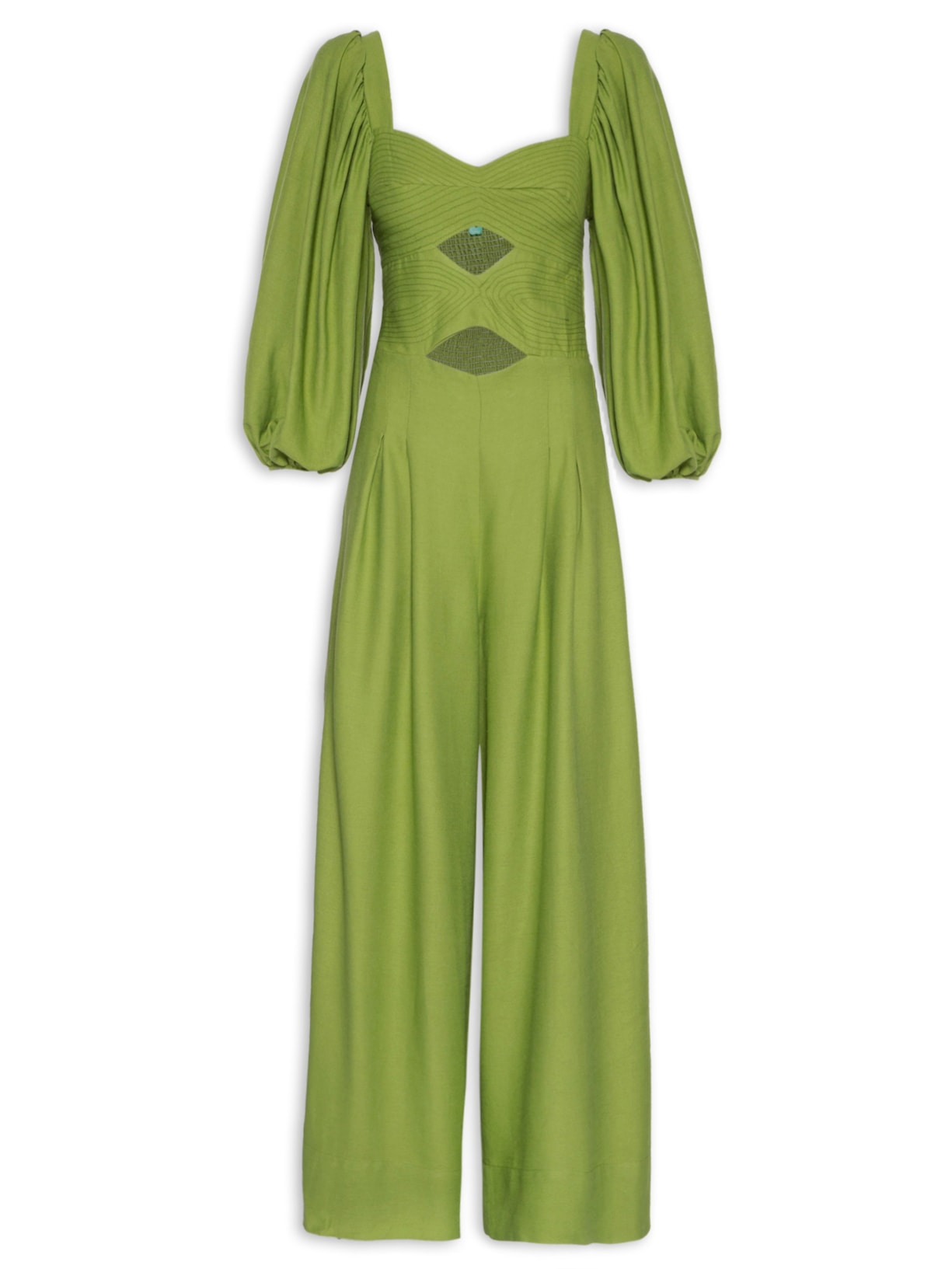 Macacão Feminino Pesponto Mangas - Verde