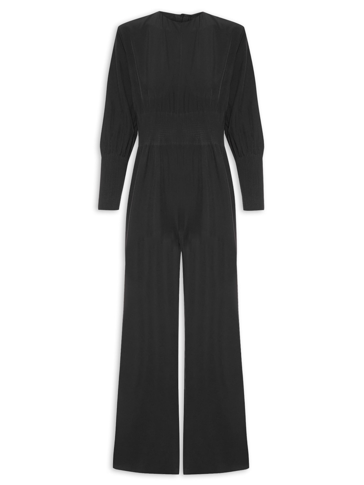 Macacão Feminino Plissê Manga Longa - Preto