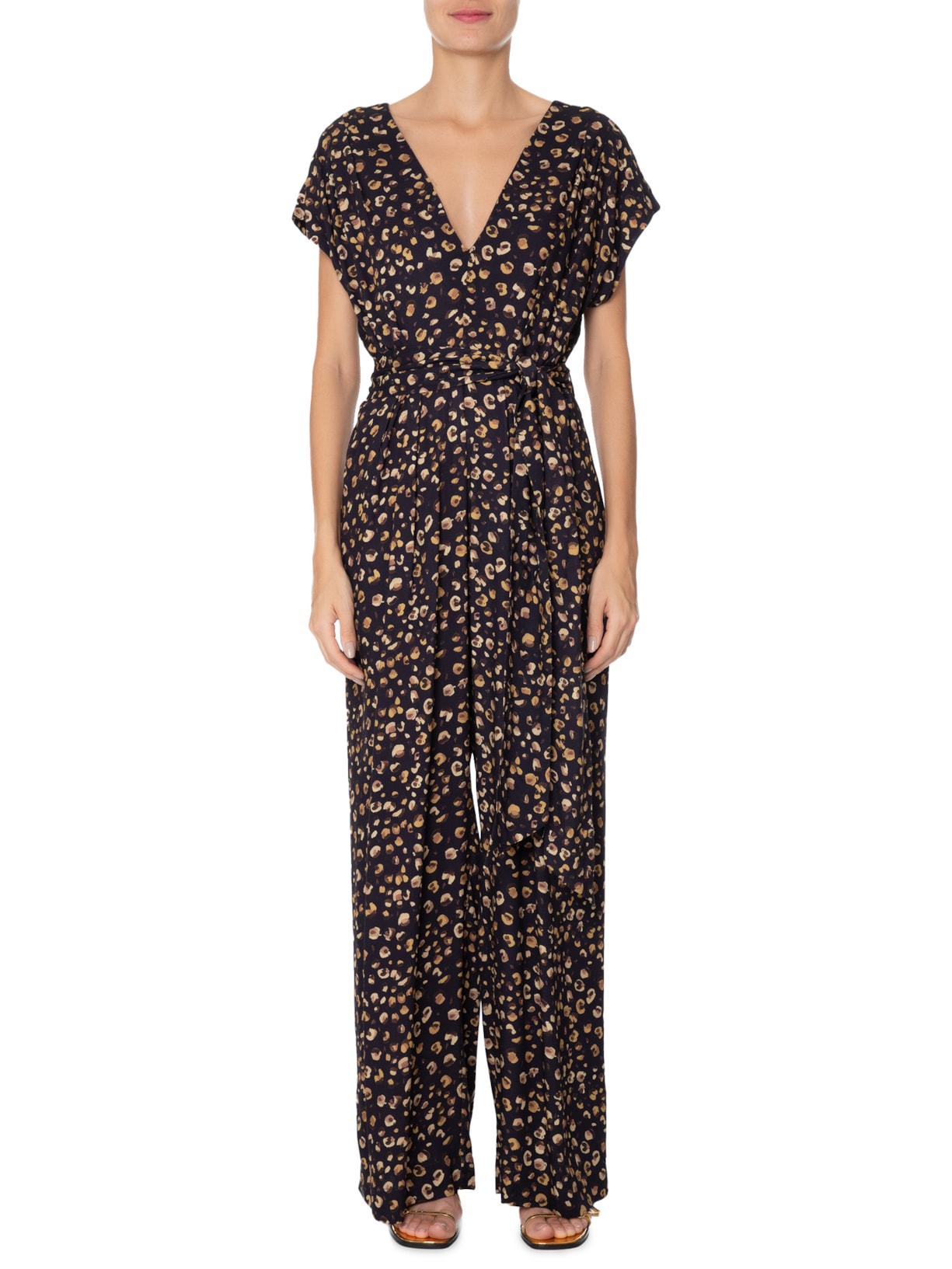 Macacão Feminino Prega Onça Guache Preto Animale