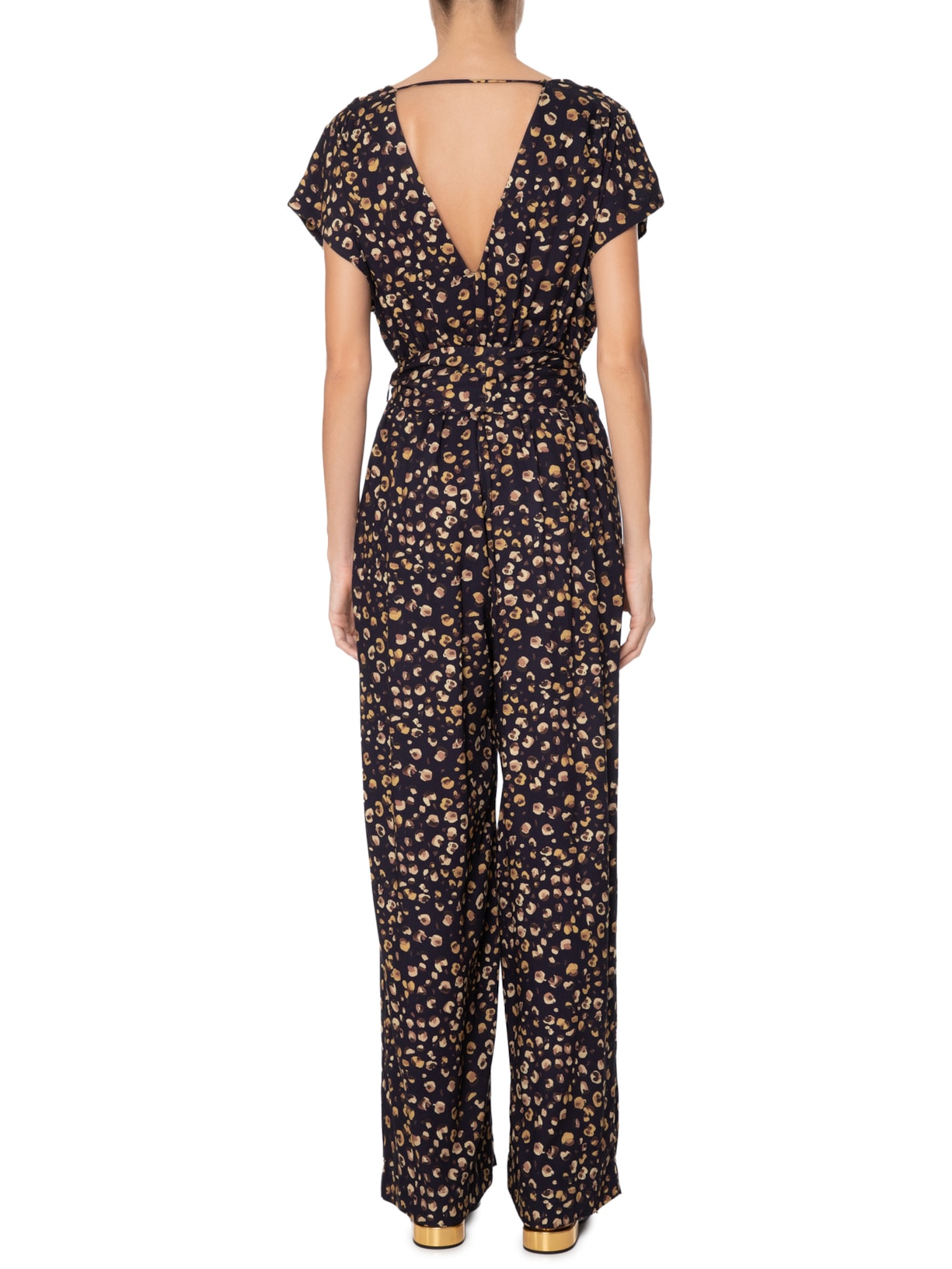 Macacão Feminino Prega Onça Guache Preto Animale