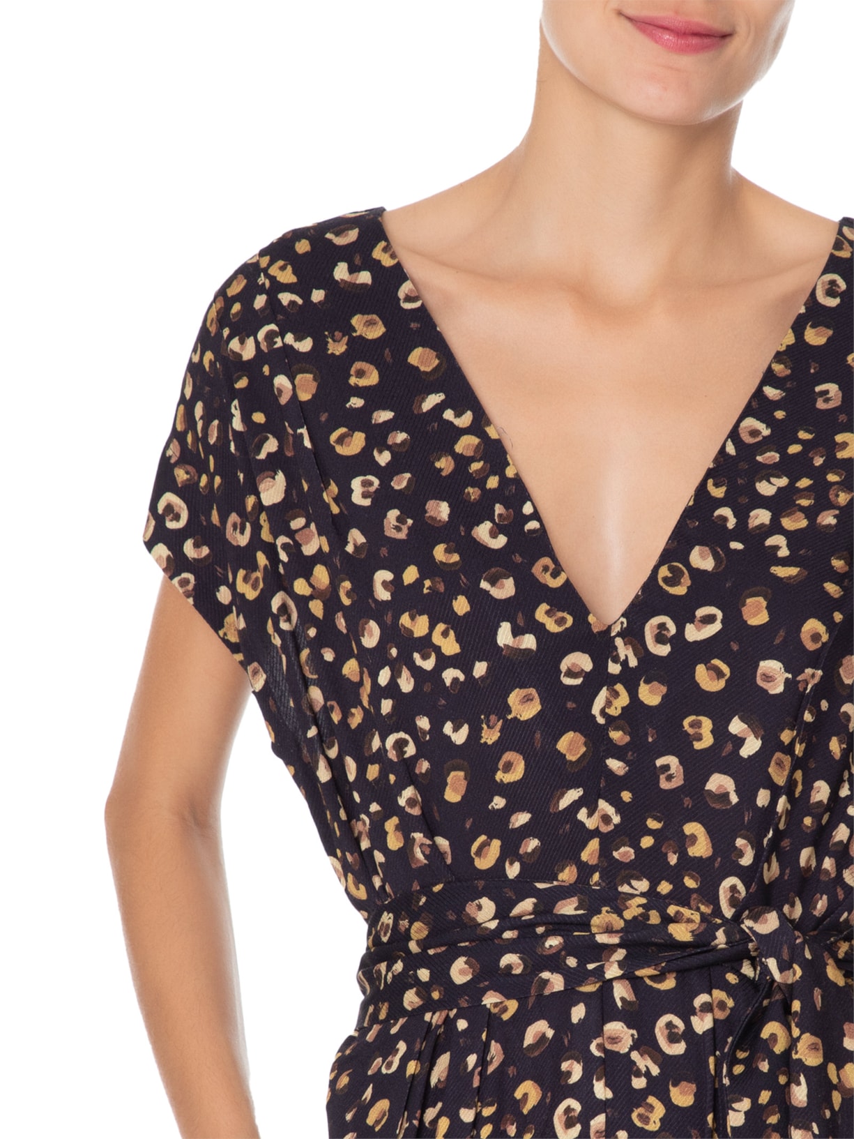 Macacão Feminino Prega Onça Guache Preto Animale