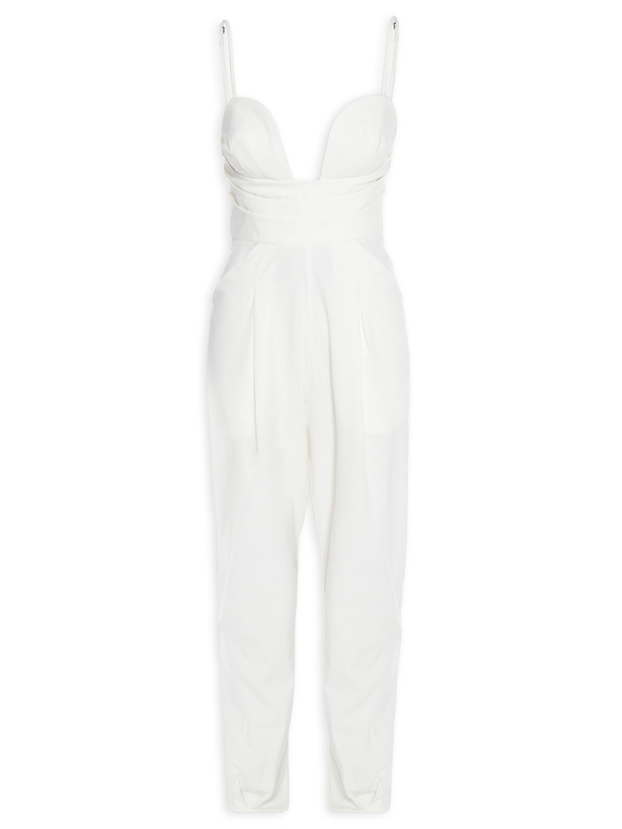 Macacão Feminino Pregas Bolso - Off White