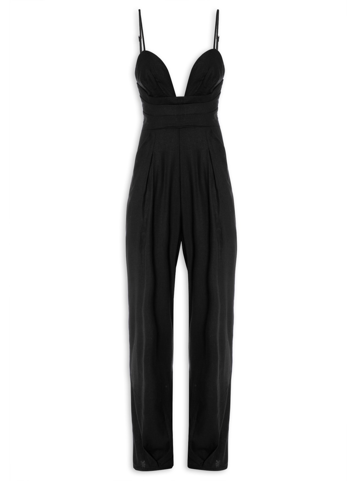 Macacão Feminino Pregas Bolso - Preto