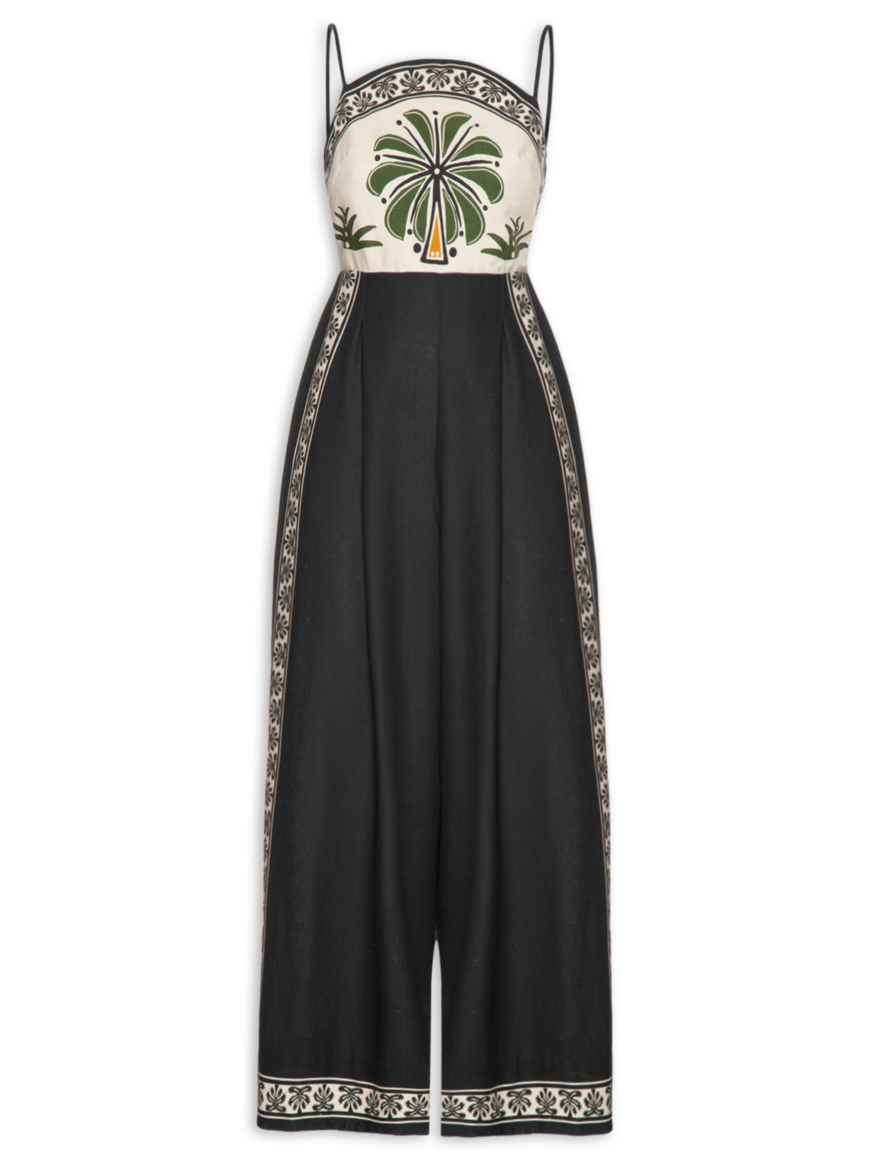 Macacão Feminino Pregas Jardim Tropical - Off White