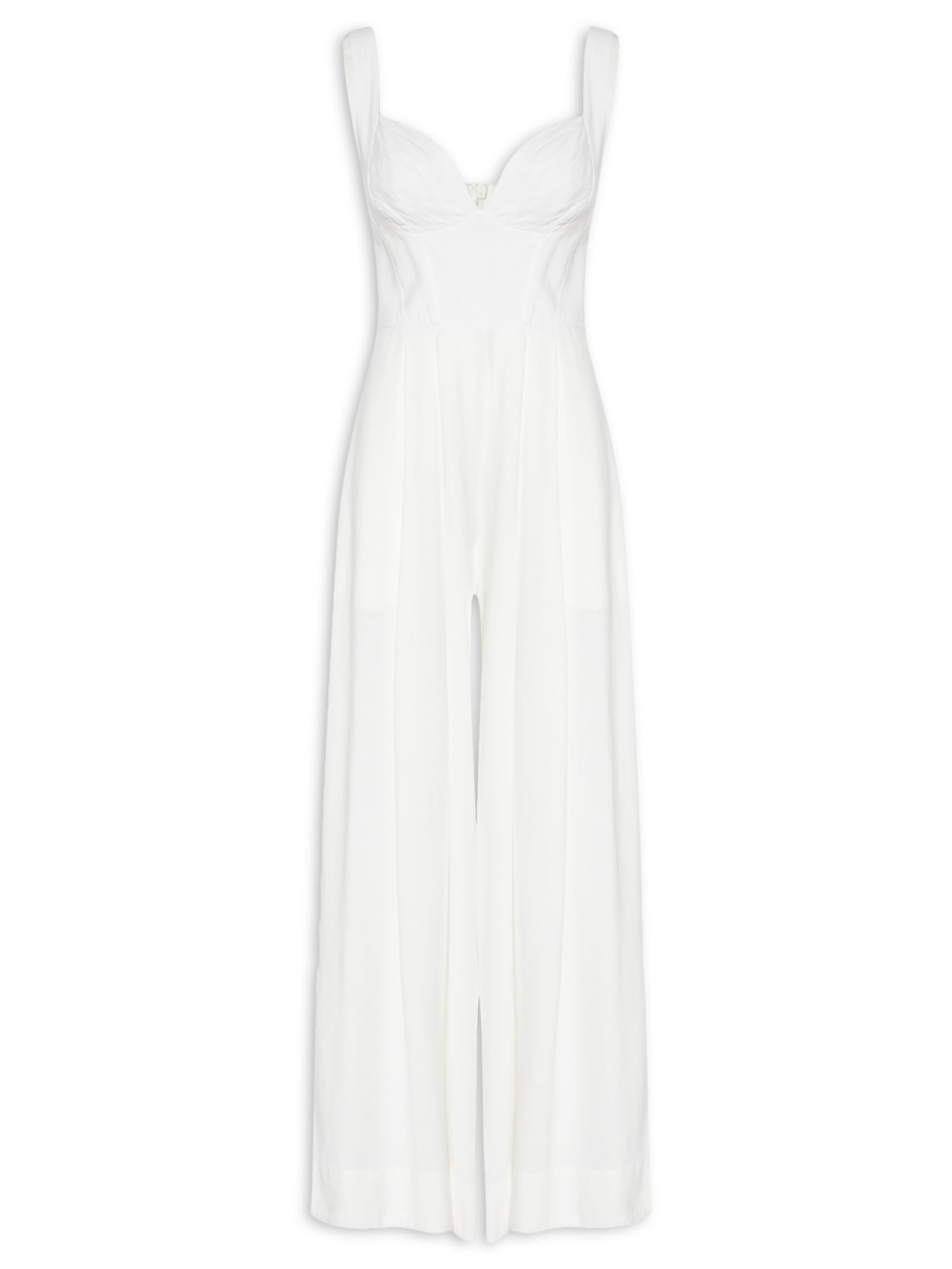 Macacão Feminino Pregas Pantalona - Branco