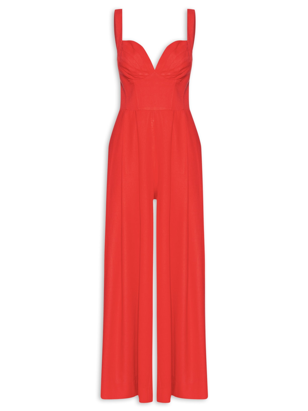 Macacão Feminino Pregas Pantalona - Vermelho