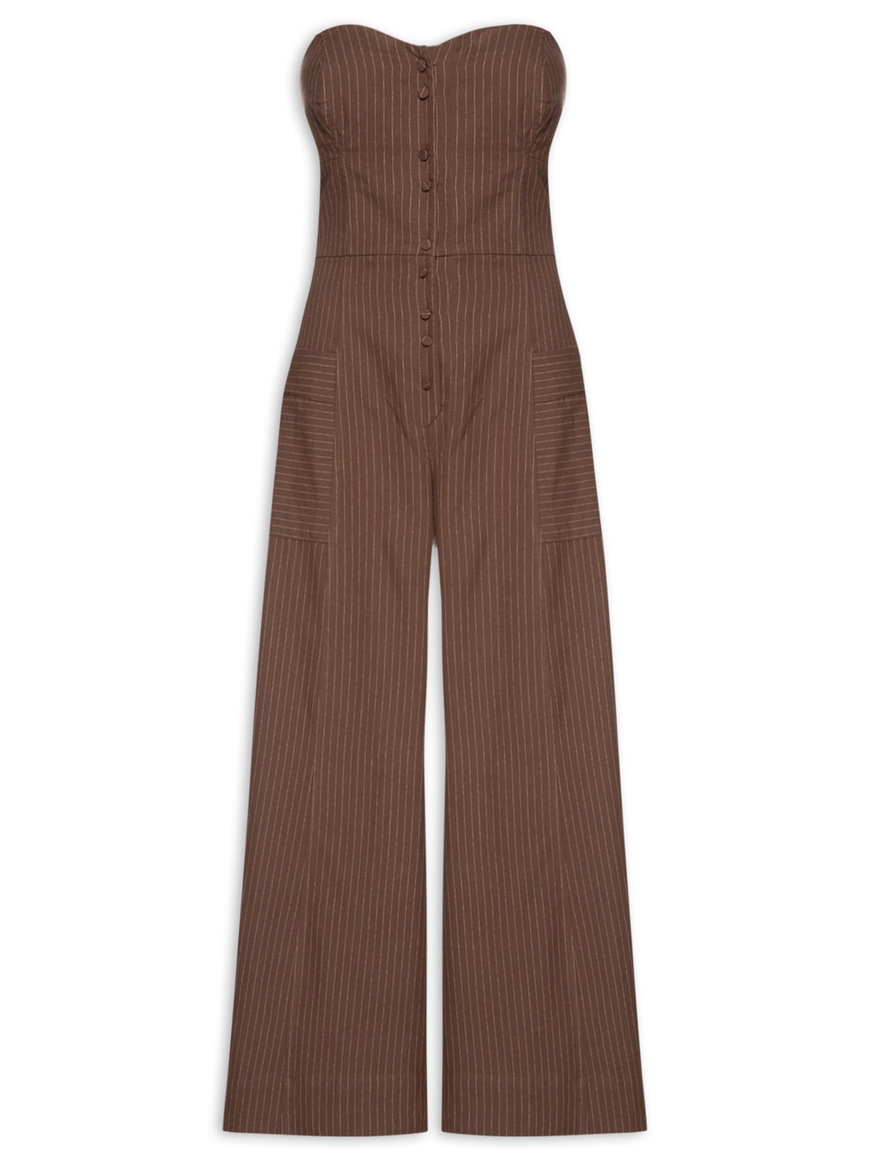 Macacão Feminino Risca De Giz - Marrom