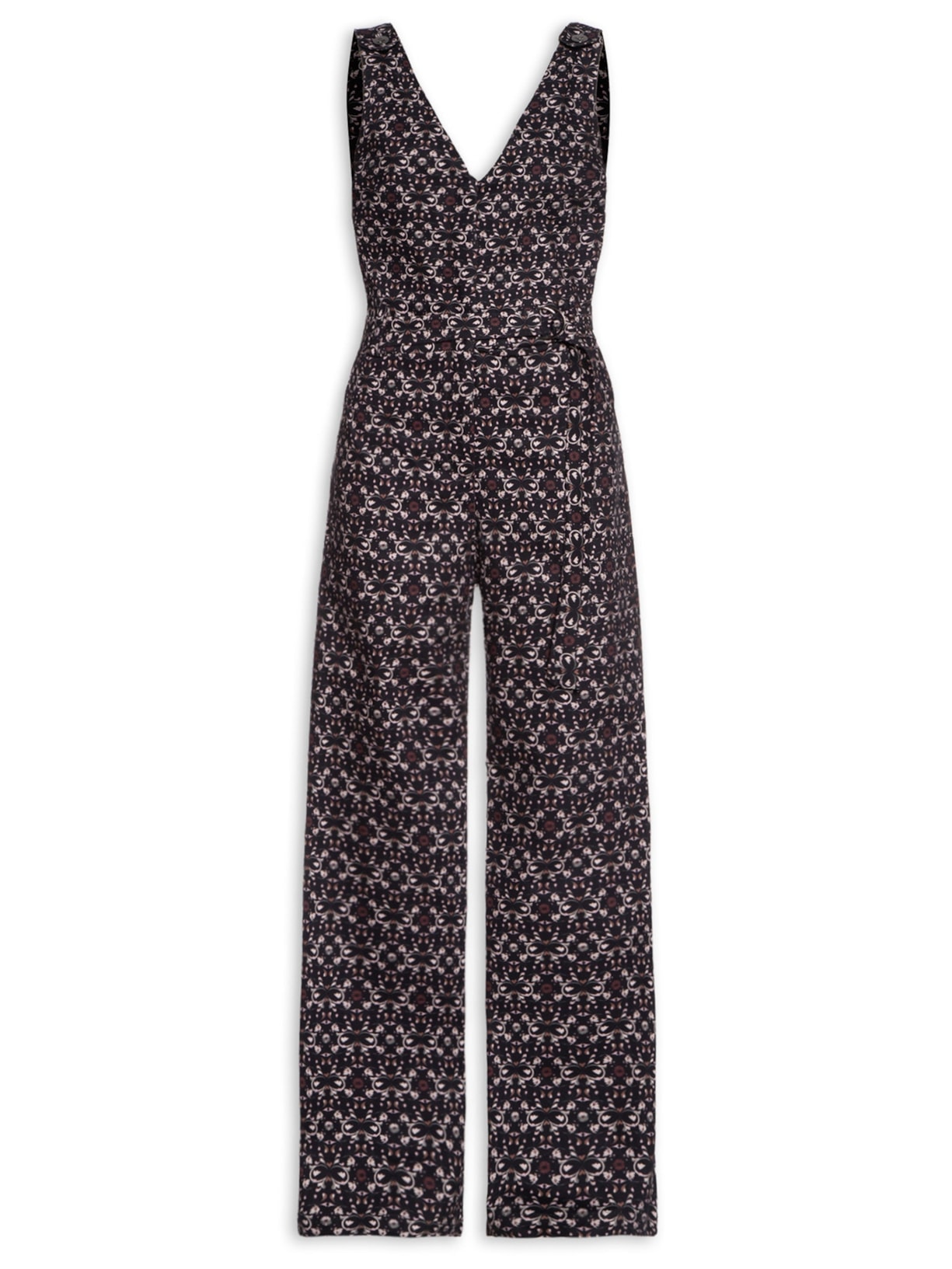 Macacão Feminino Sarja Flora - Preto