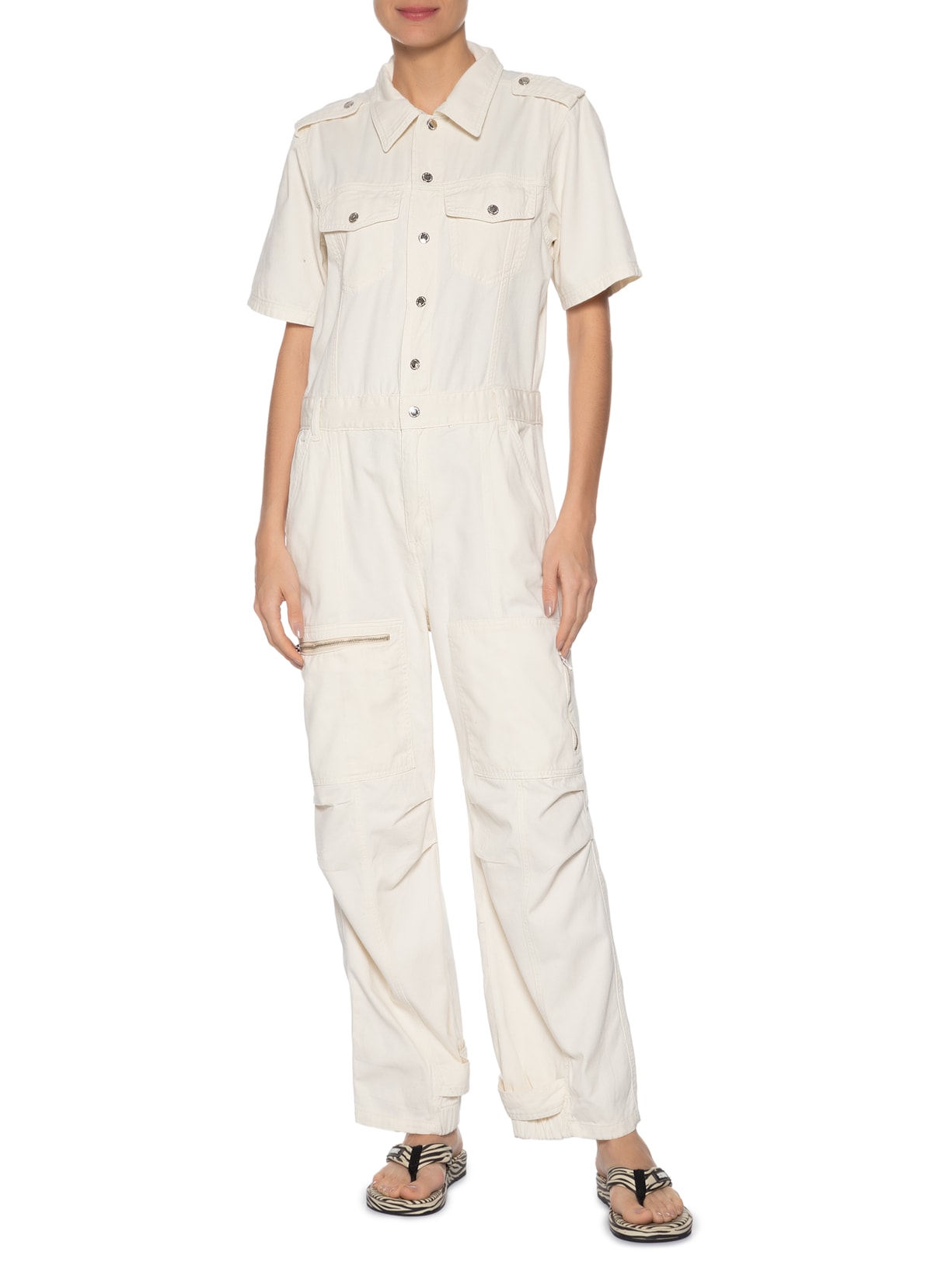 Macacão Feminino Sarja Longo Bolsos Com Zíper Off White Animale Jeans