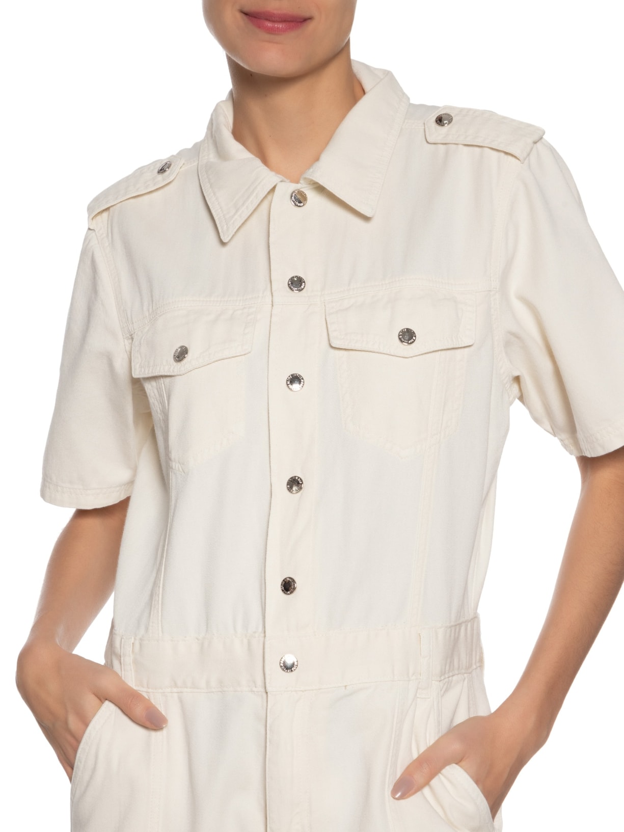 Macacão Feminino Sarja Longo Bolsos Com Zíper Off White Animale Jeans