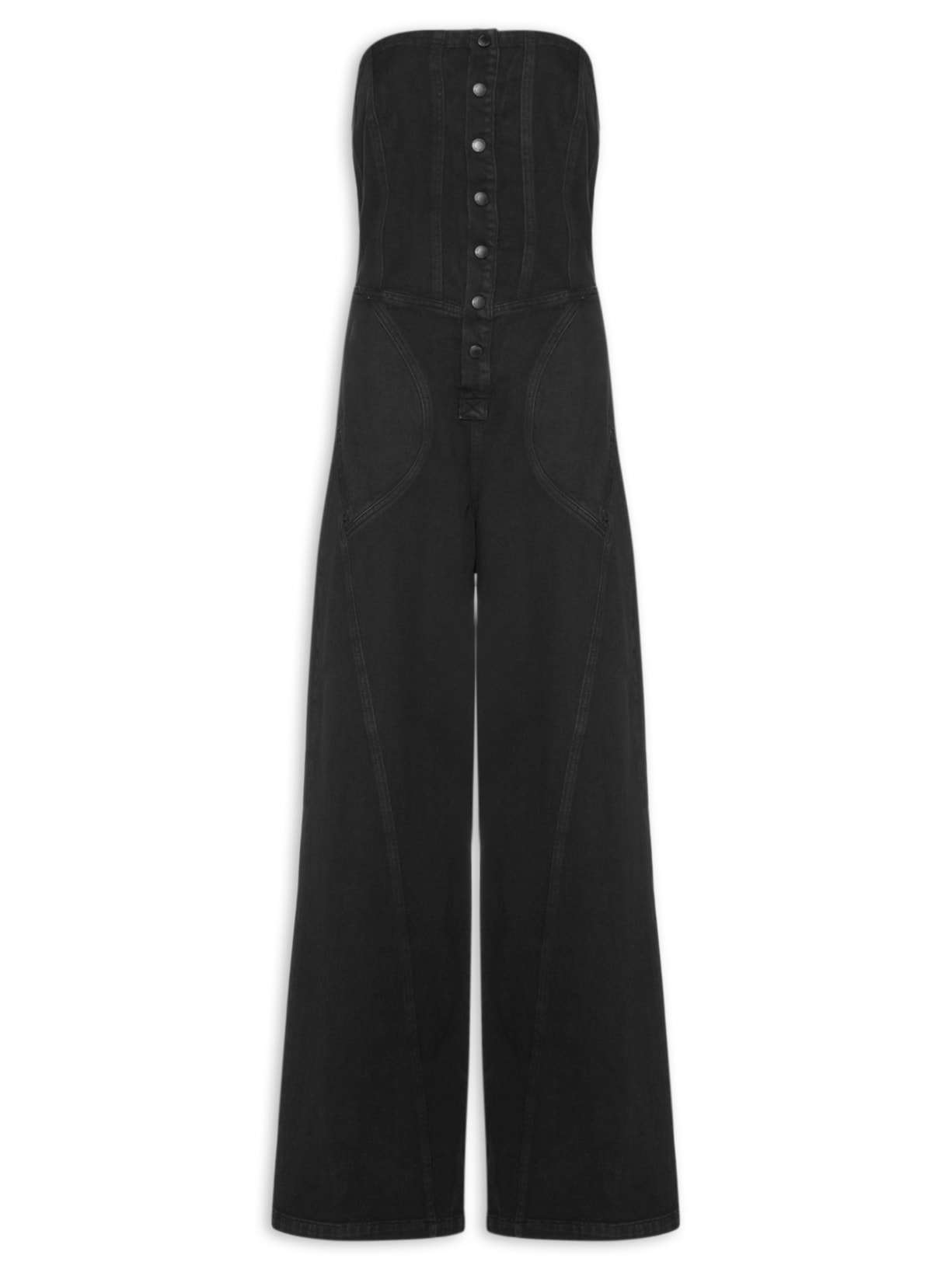 Macacão Feminino Sarja Longo Decote Reto Stoned Preto Animale Jeans