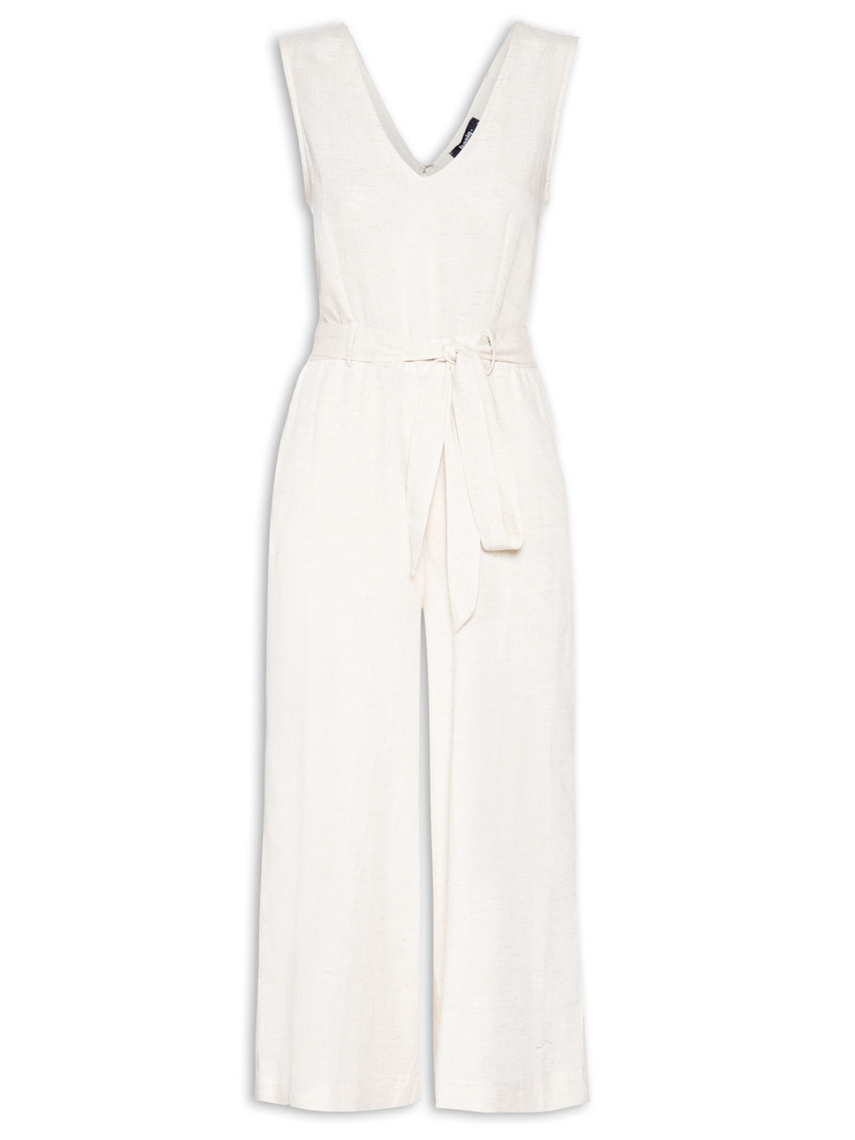 Macacão Feminino Sem Manga Pantacourt Com Cinto - Off White