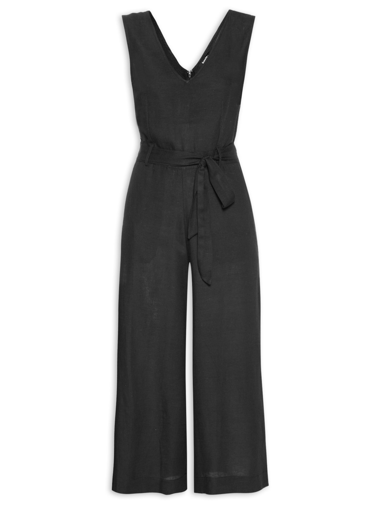 Macacão Feminino Sem Manga Pantacourt Com Cinto - Preto