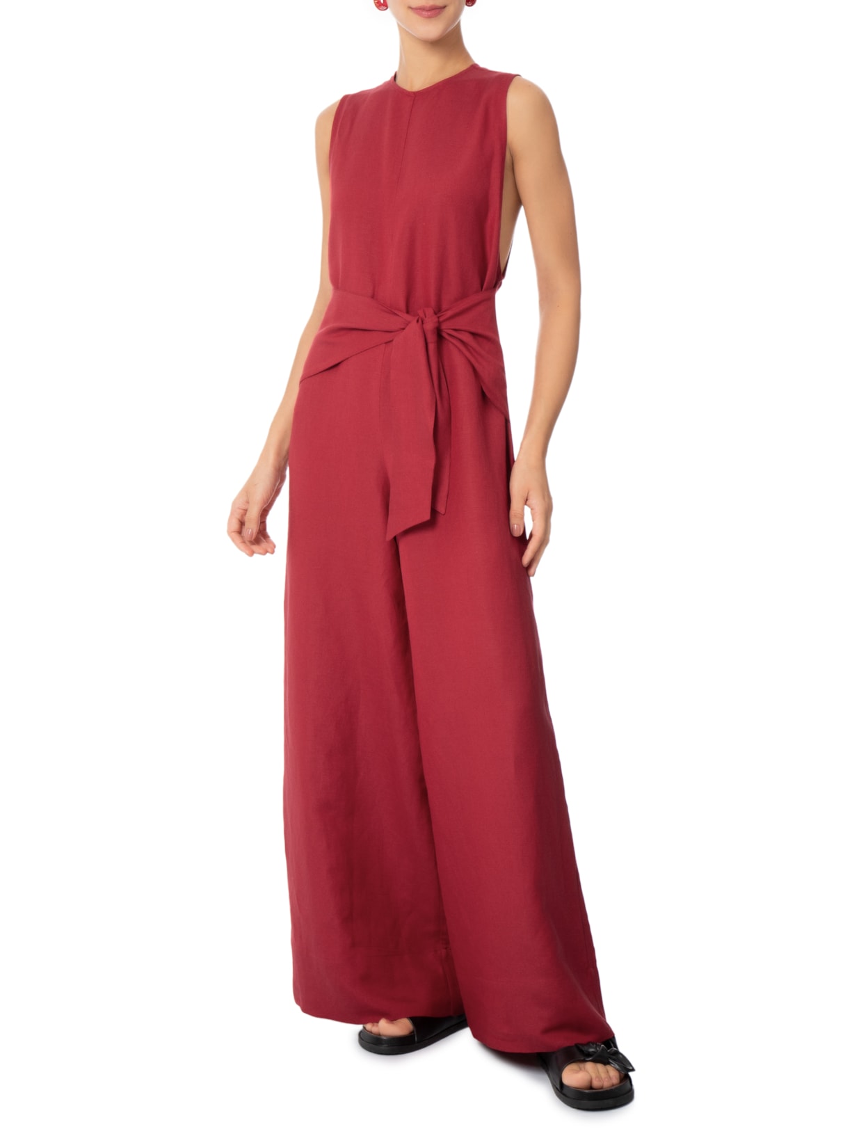 Macacão Feminino Sleveless Linen Amarração Vermelho Osklen