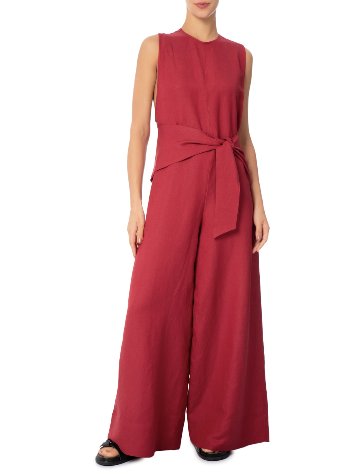 Macacão Feminino Sleveless Linen Amarração Vermelho Osklen