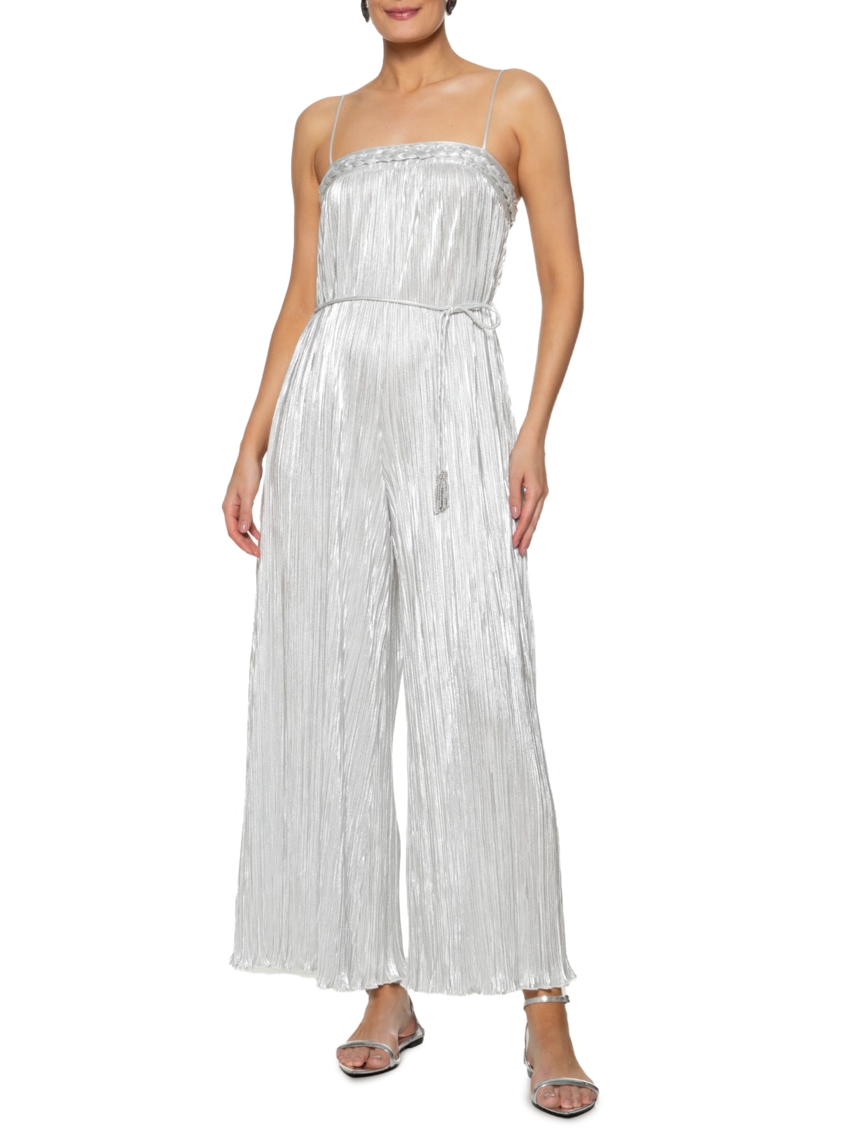 Macacão Feminino Trança Plissado Prata Farm