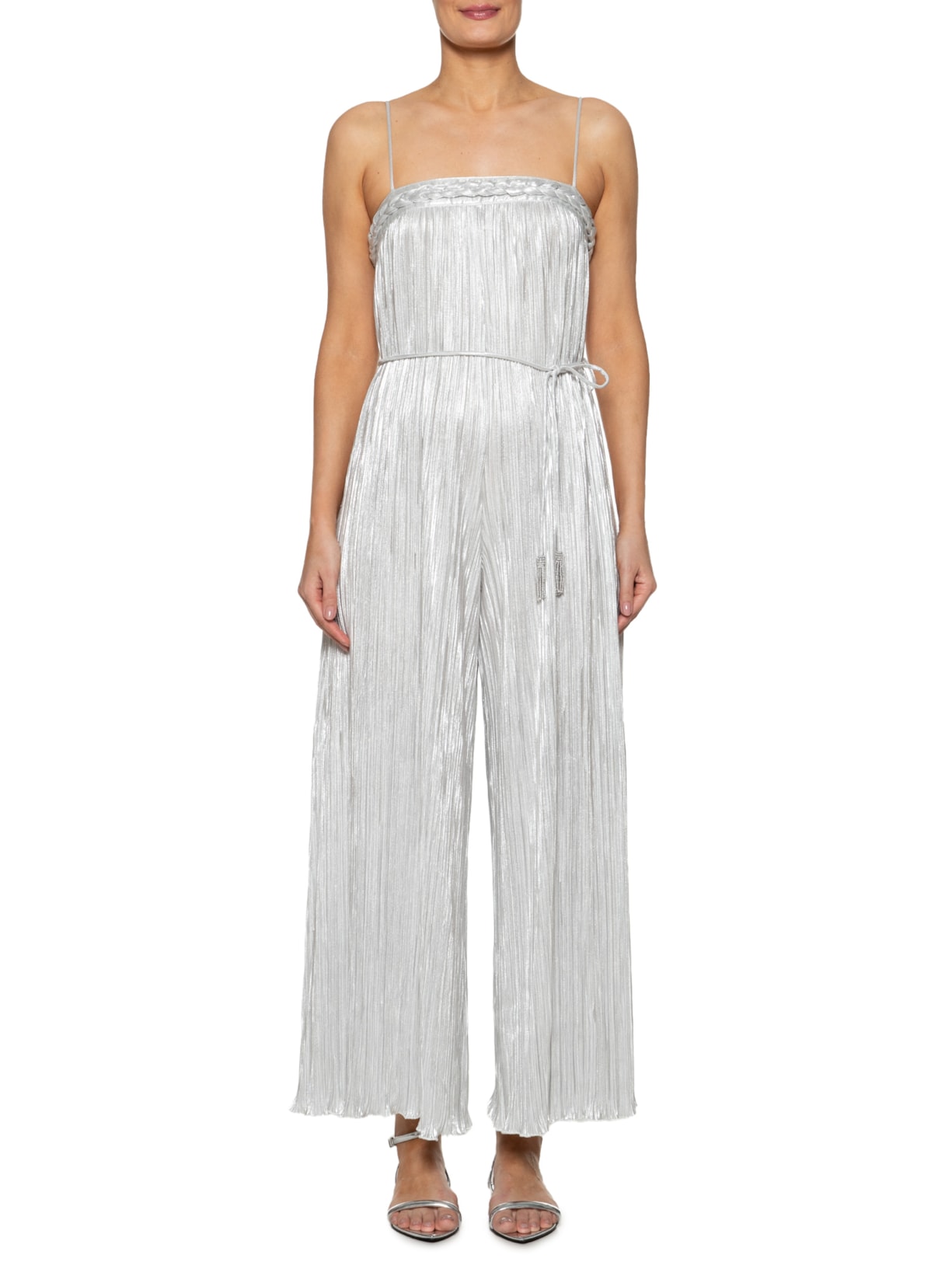 Macacão Feminino Trança Plissado Prata Farm