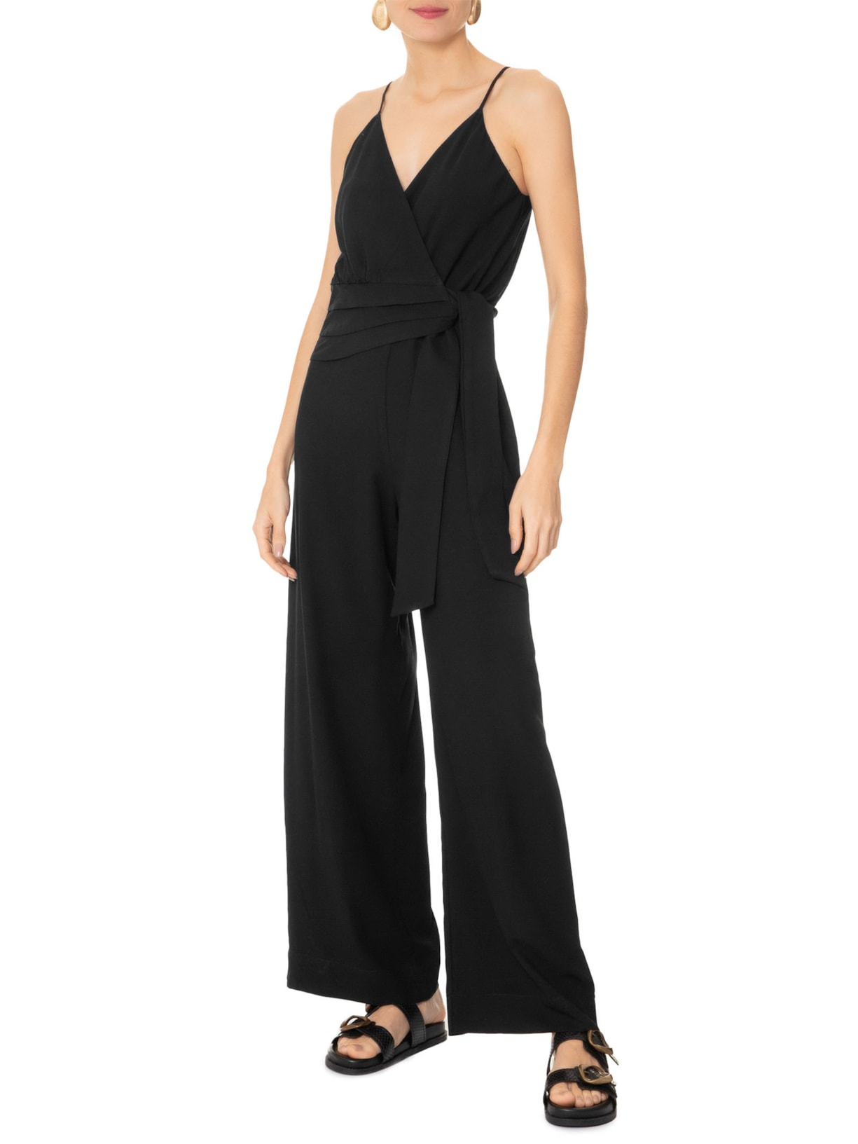  Macacão Feminino Transpassado Algodão Preto Dress To