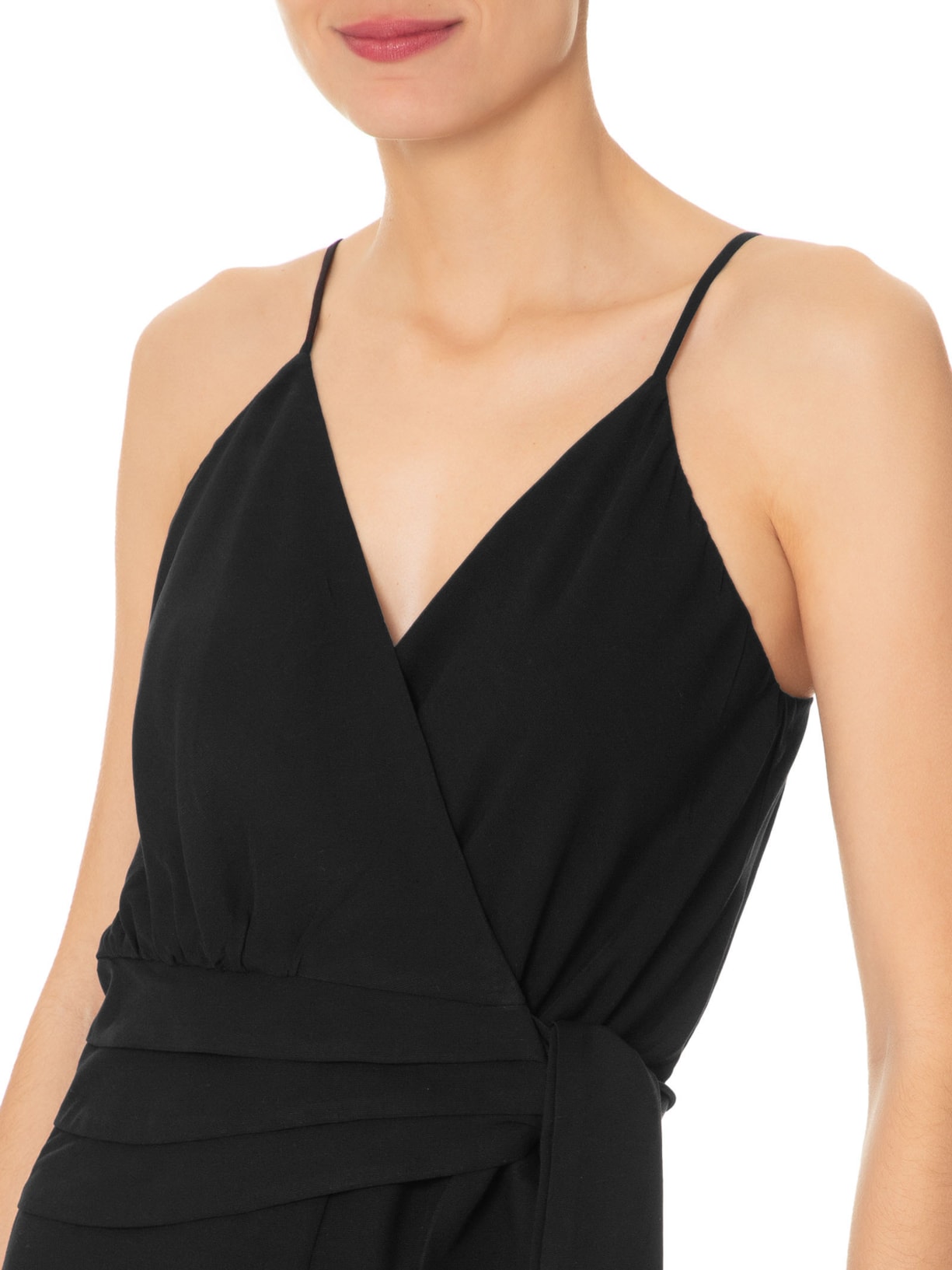  Macacão Feminino Transpassado Algodão Preto Dress To