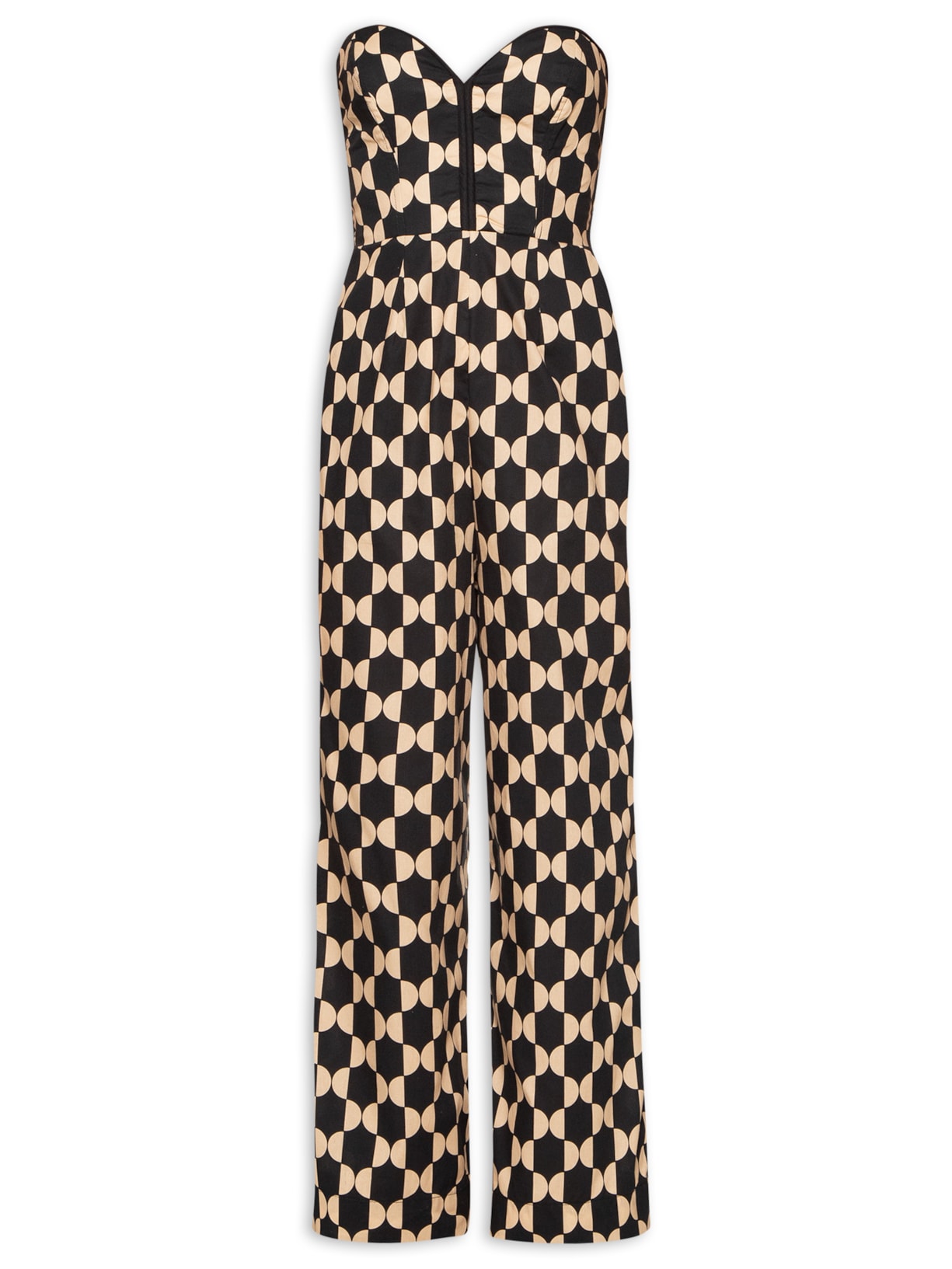 Macacão Feminino Tricoline Estampa Geo - Preto