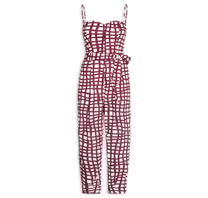 Macacão Feminino Tricoline Estampa Trama - Vermelho