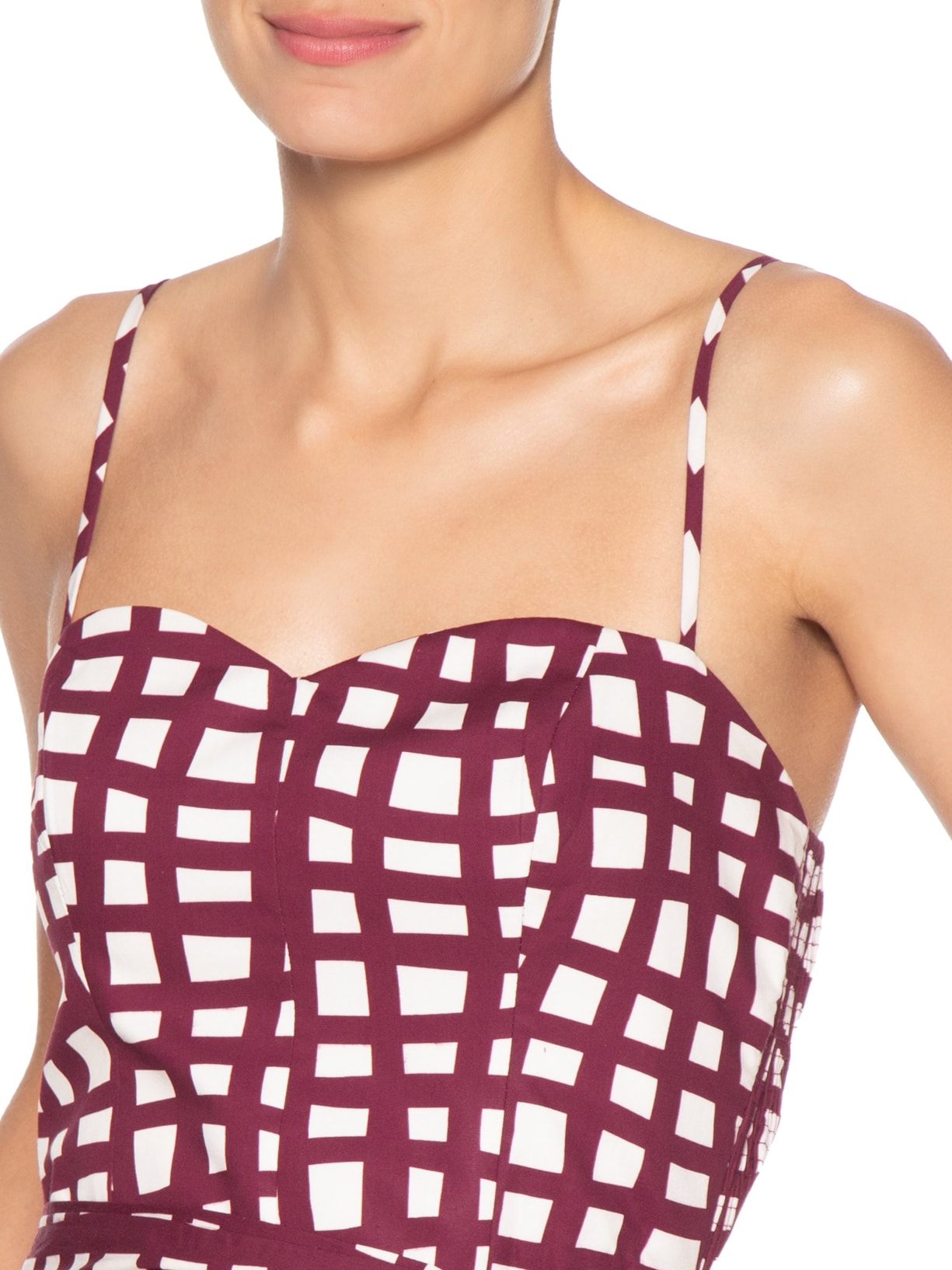 Macacão Feminino Tricoline Estampa Trama Vermelho Dress To