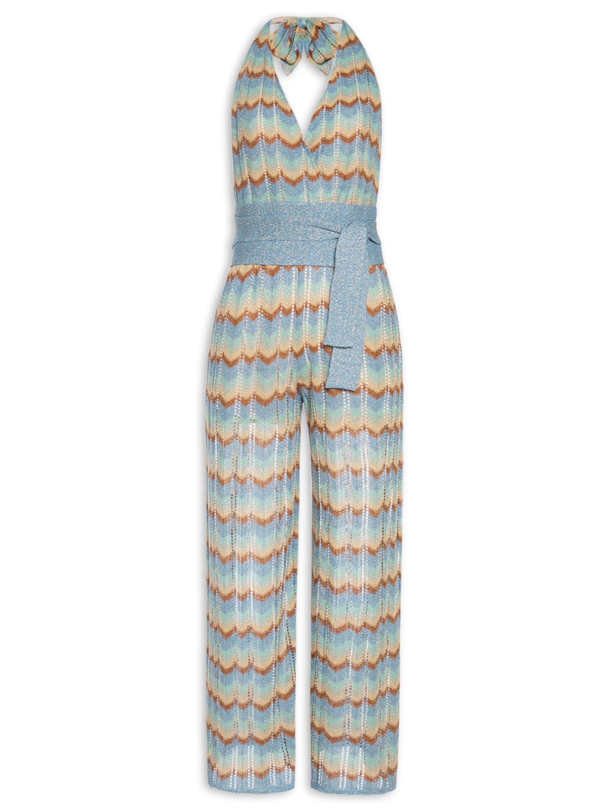 Macacão Feminino Tricot Frente Única Amarração - Azul