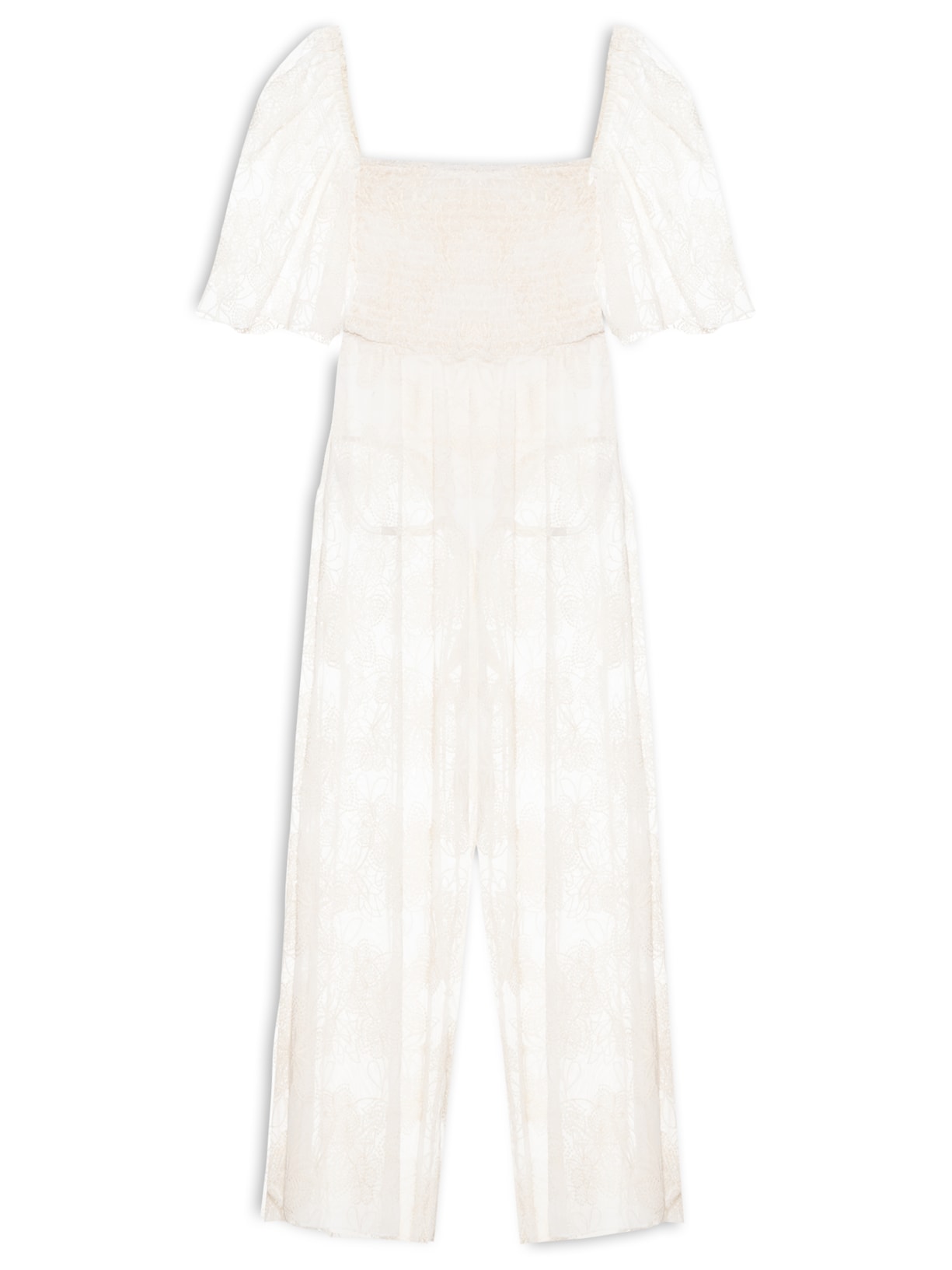 Macacão Feminino Tule Bordado - Off White