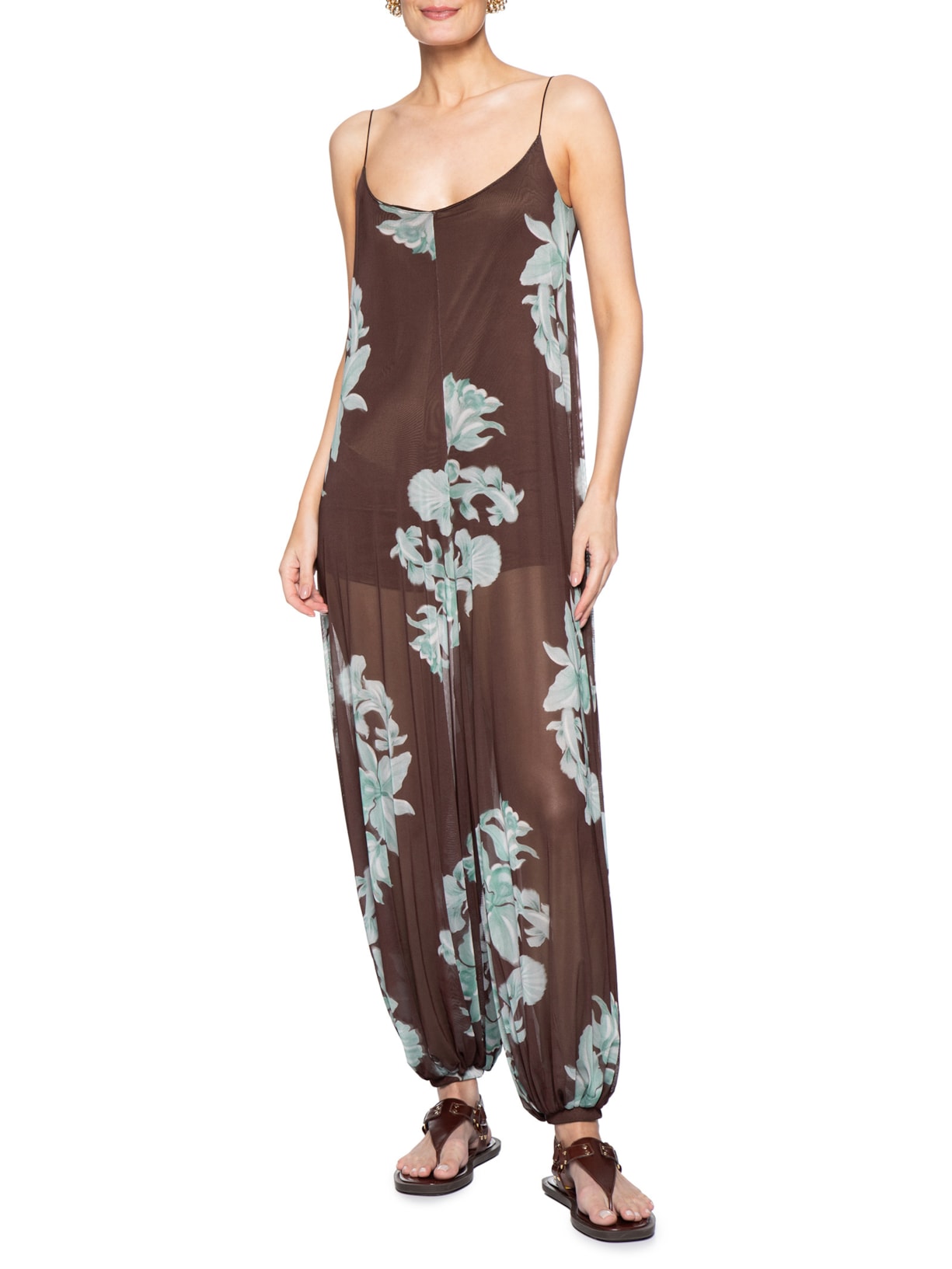 Macacão Feminino Tule Estampa Lagoa Marrom Dress To