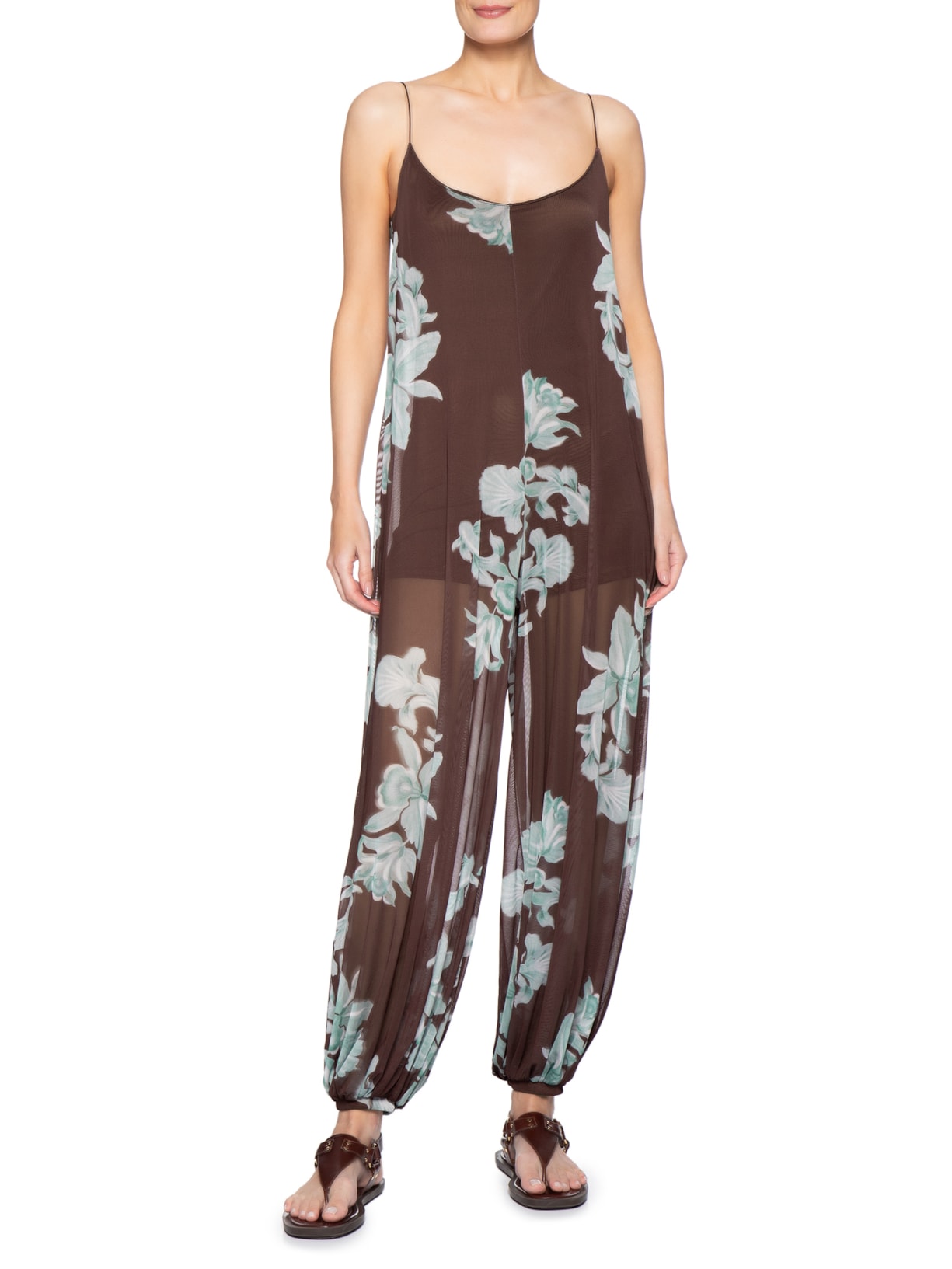 Macacão Feminino Tule Estampa Lagoa Marrom Dress To