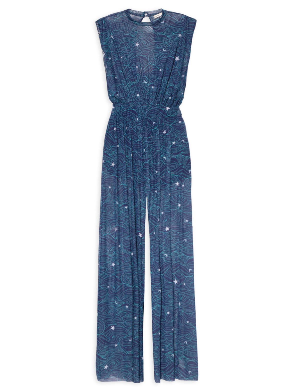 Macacão Feminino Tule Estampa Maré - Azul