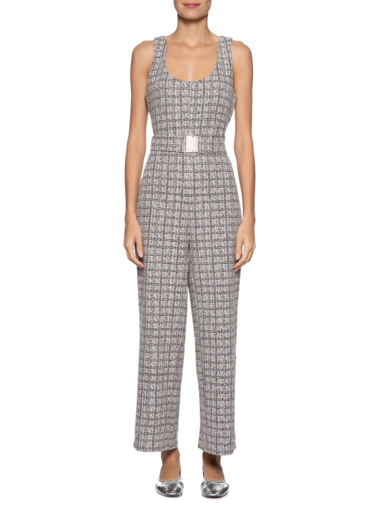 Macacão Feminino Tweed Cinto Fivela Cinza Animale Jeans