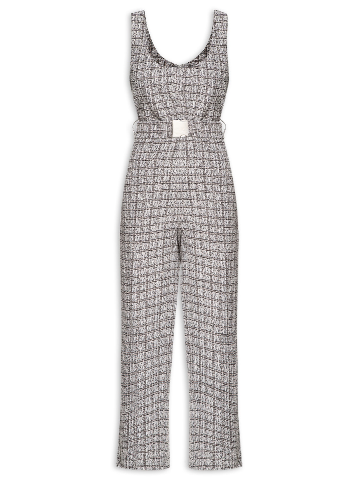 Macacão Feminino Tweed Cinto Fivela - Cinza