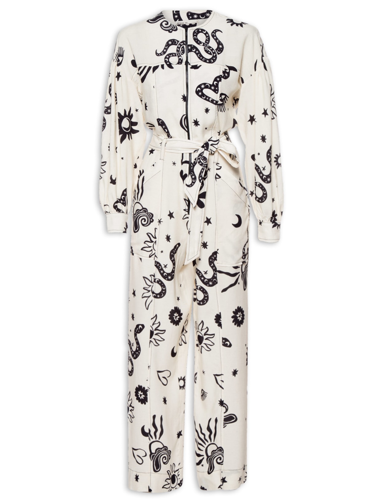 Macacão Feminino Utilitário Estampa Sonhos - Off White