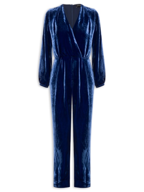 Macacão Feminino Veludo Cachecouer Pregas - Azul