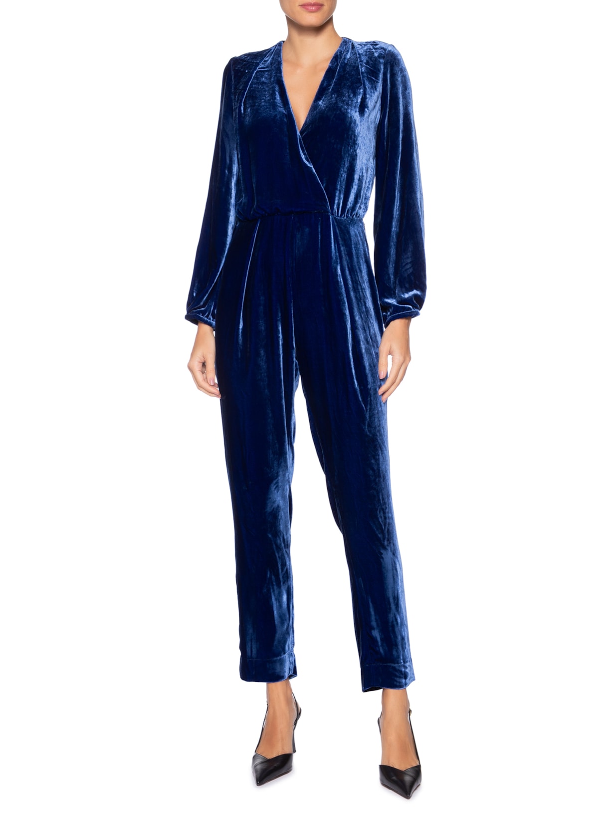 Macacão Feminino Veludo Cachecouer Pregas Azul Andrea Marques