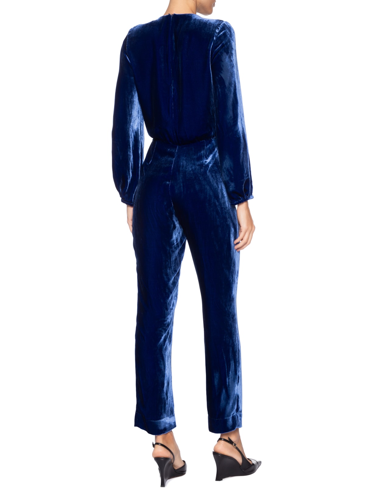 Macacão Feminino Veludo Cachecouer Pregas Azul Andrea Marques