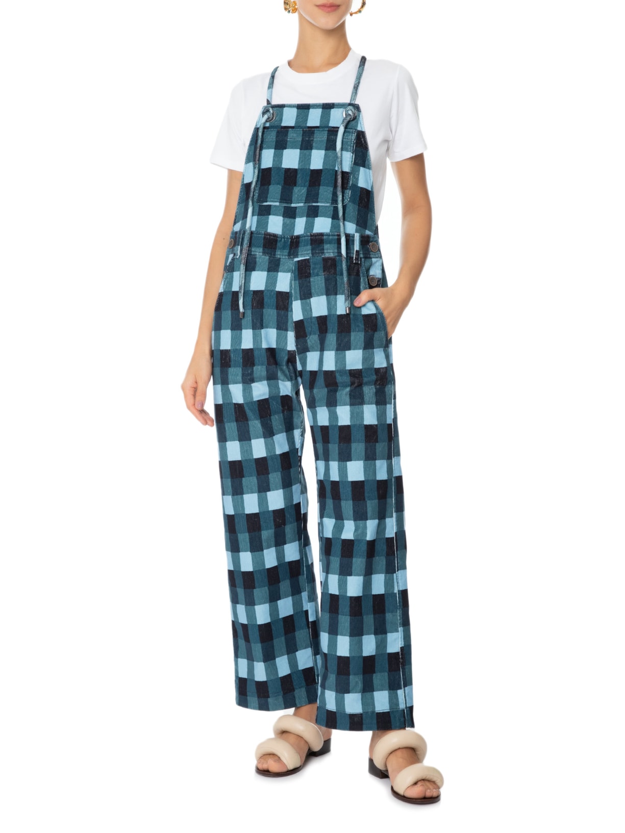 Macacão Feminino Veludo Folhagem Anquique Azul Paula Raia