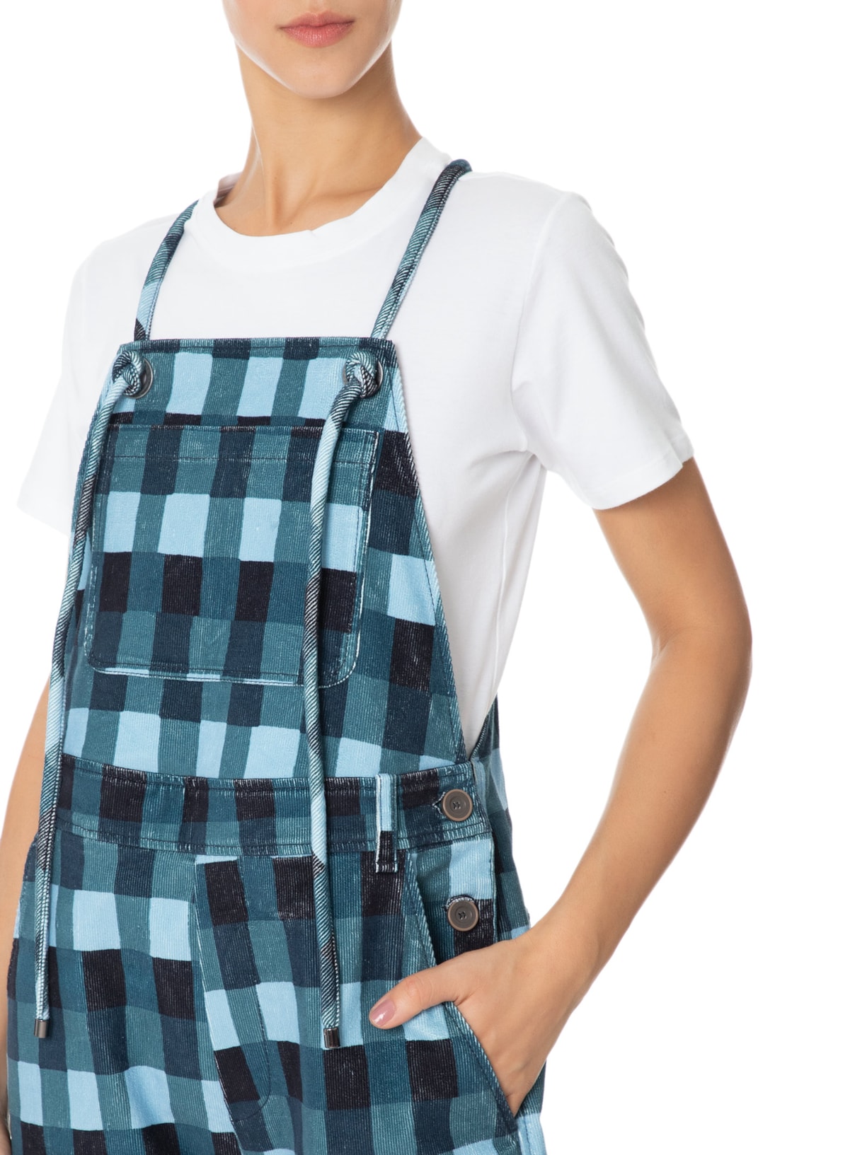 Macacão Feminino Veludo Folhagem Anquique Azul Paula Raia