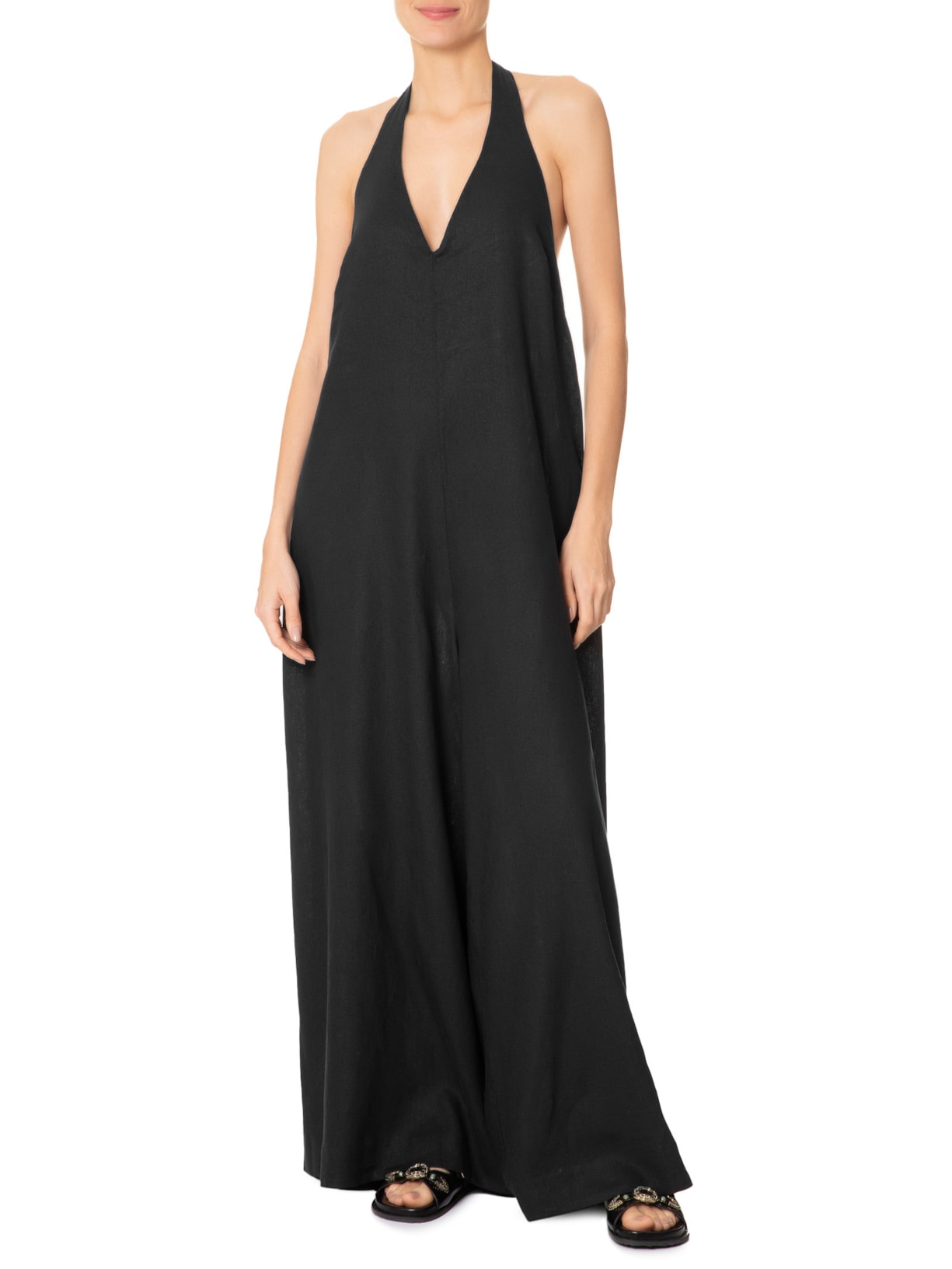 Macacão Frente Única Pantalona Preto Farm