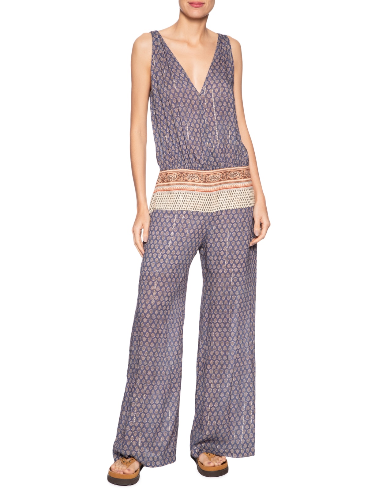 Macacão Pantalona Estampa Pailin Azul  Maria Filó