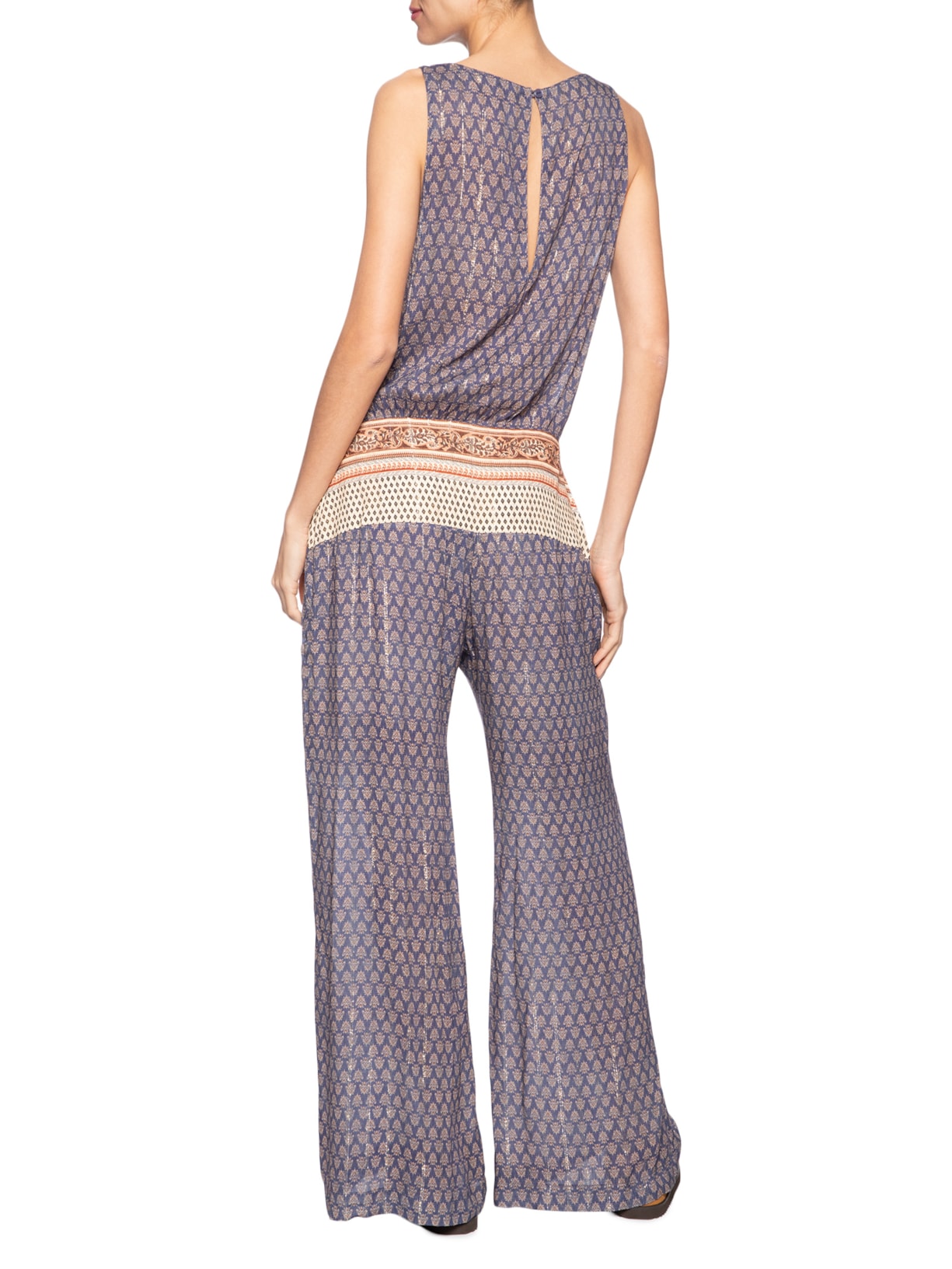 Macacão Pantalona Estampa Pailin Azul  Maria Filó